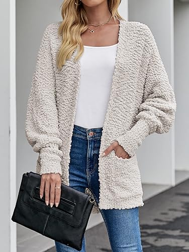 Miniatura 6 de MEROKEETY - Cárdigan de invierno mullido para mujer, tejido tipo palomitas de maíz, con mangas murciélago, estilo talla extra, tipo sherpa