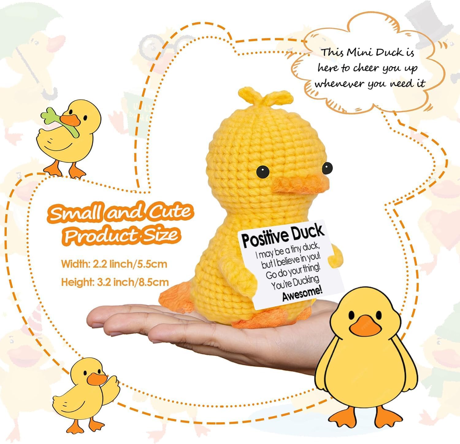 Funny Positive Crochet Duck Gift for Women Men,Emotional Support Crochet Inspirational Valentines Day Gift for Friend Coworker,Handmade Cute Duck Desk Decor - Image 4