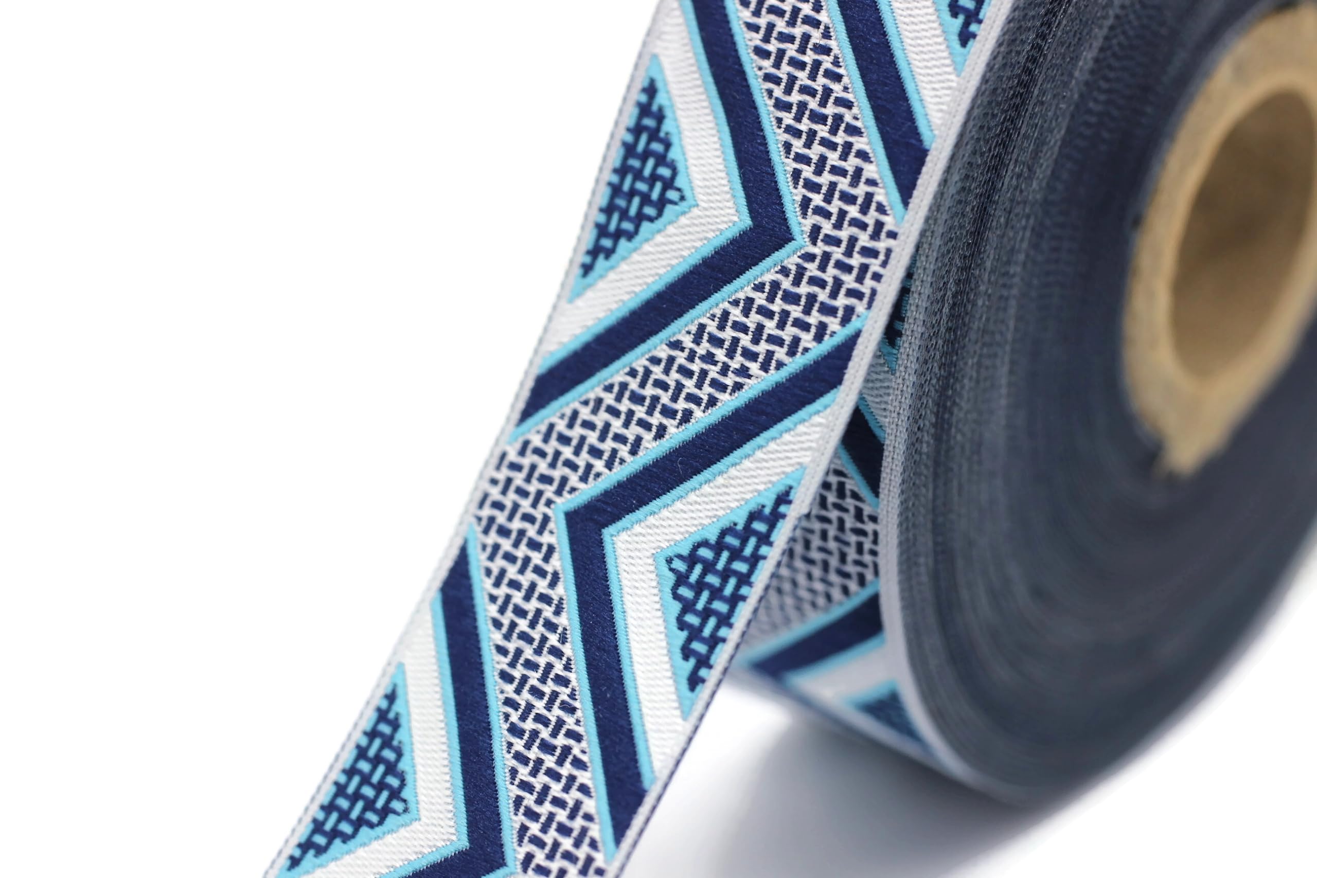 Galon Médiéval Brodé Jacquard Motif Tresse Celtique Galon Marin Et Doré 22 Mm Bordure Brodée Tresse Celtique - Un Grand Marché