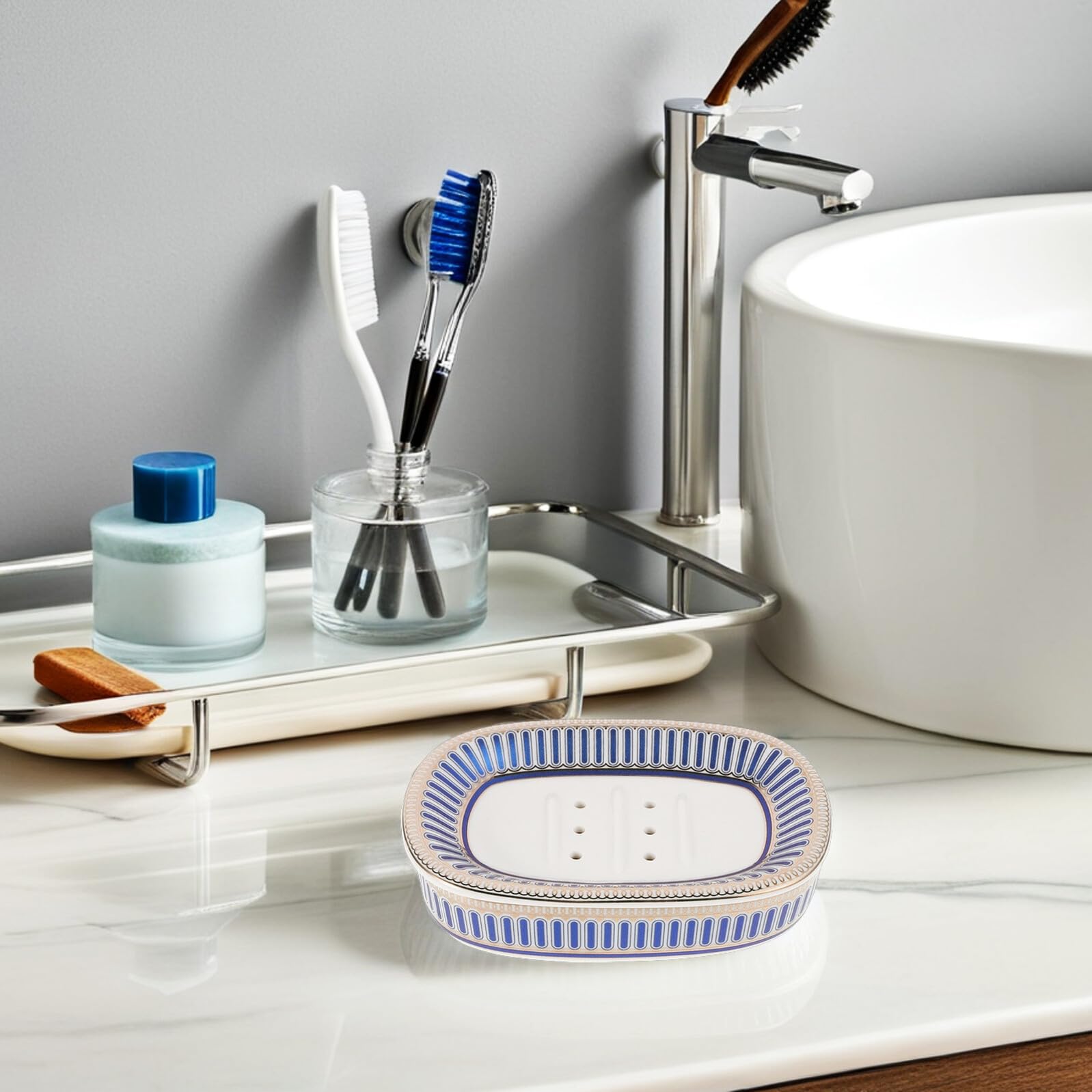 KOMBIUDA Hygienische Keramik Seifenschale mit Mehrstufigem Abflussdesign und Abnehmbarem Aufbau Stilvolle Seifenablage für Badezimmer und Küche Leicht zu Reinigen und Elegant