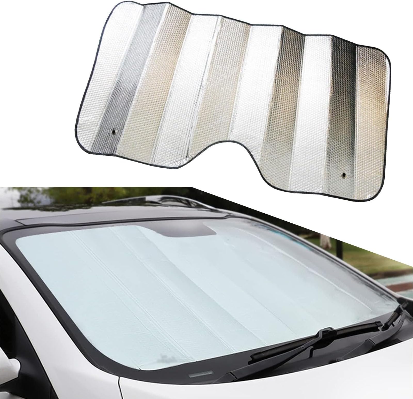 Pack of 1 Car Double Sided Window Shade, Foldable Reflective Sun Visor, Car Windshield Sun Shade, Universal for Most Sedans SUV Truck (Silver #55.1"" X 27.5""), YVSZYB154SI-1PC