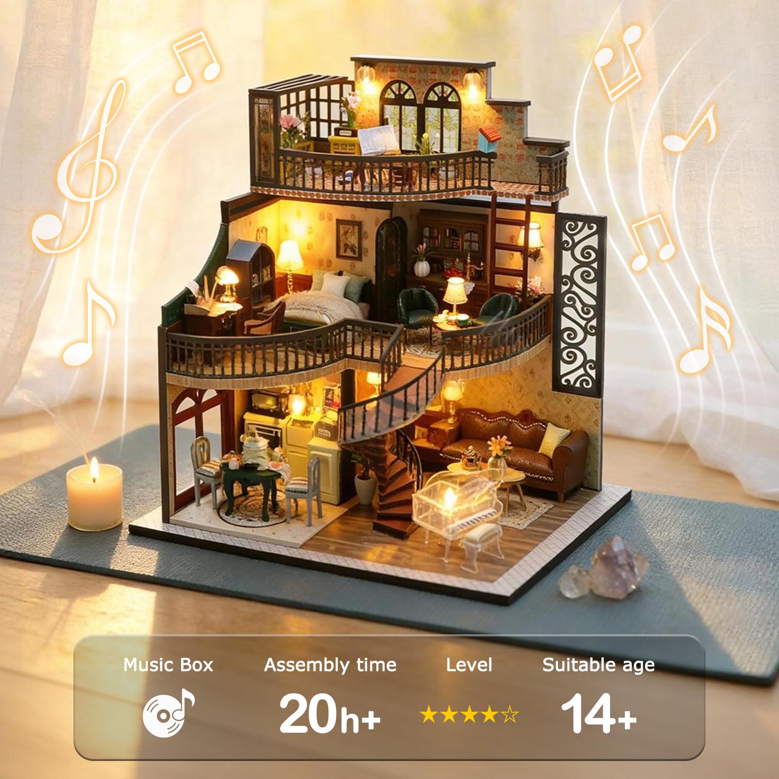 Cuteefun Casa en Miniatura para Montar, Casa de Munecas Miniatura con Muebles, Kit de Casas de Manualidades DIY con Herramientas, Idea de Regalo Creativa (DesváN De La Vendimia)