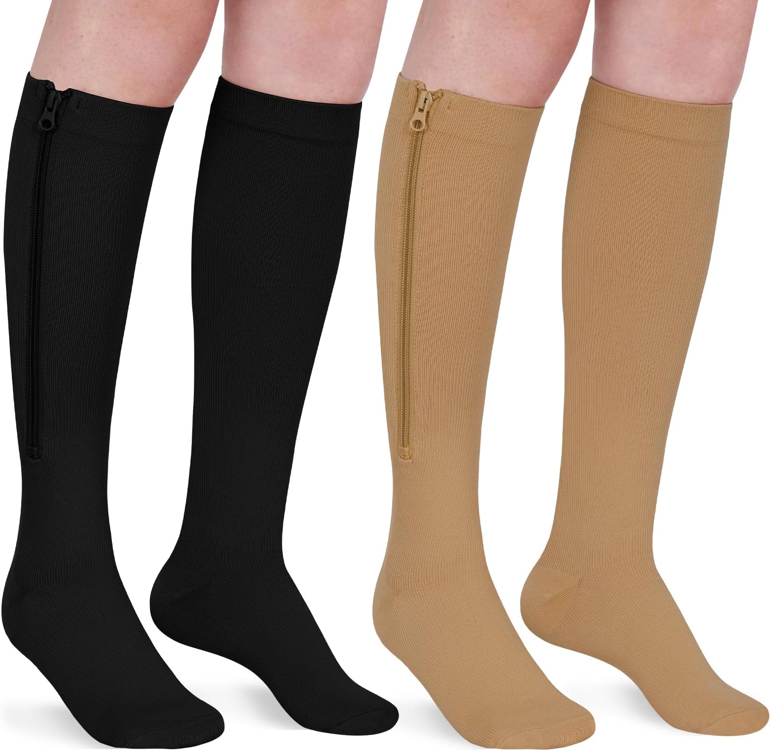 WegitcsZipper Compression Socks for Women & Men, 2 Pairs 15-20 mmHg Zipper Compression Stockings, Calf Knee High Length, Suit for Nurses, Running, Athletic