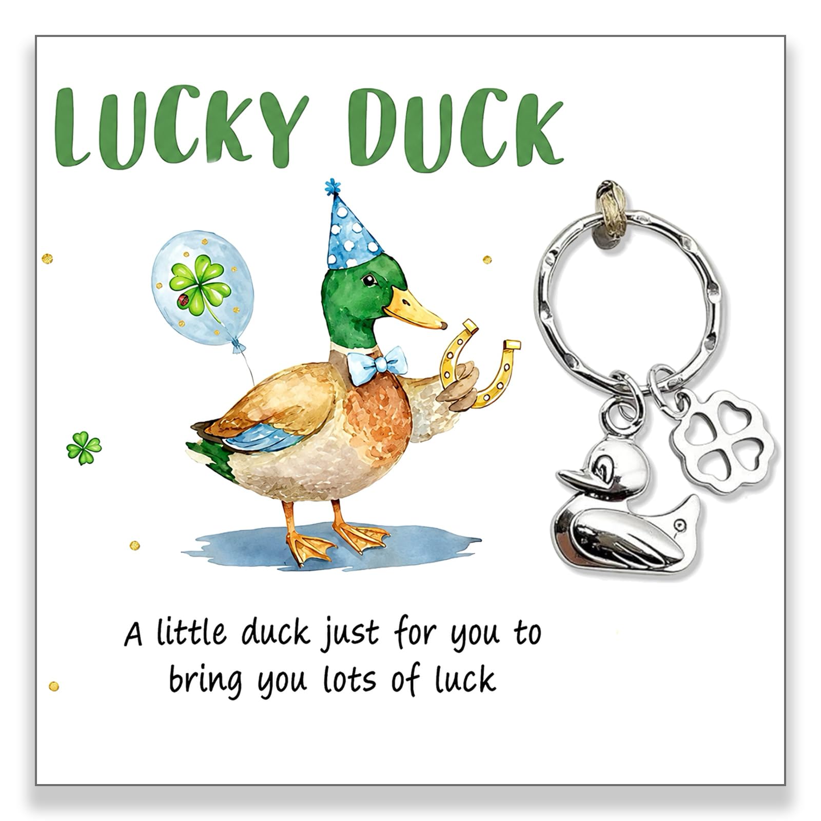 Aikobaa Women's Green Good Luck Duck Keychain & Card Gift Set – Good Luck Charm For Exams, Good Luck Keyring, Exam Good Luck Gifts, With Luck Card