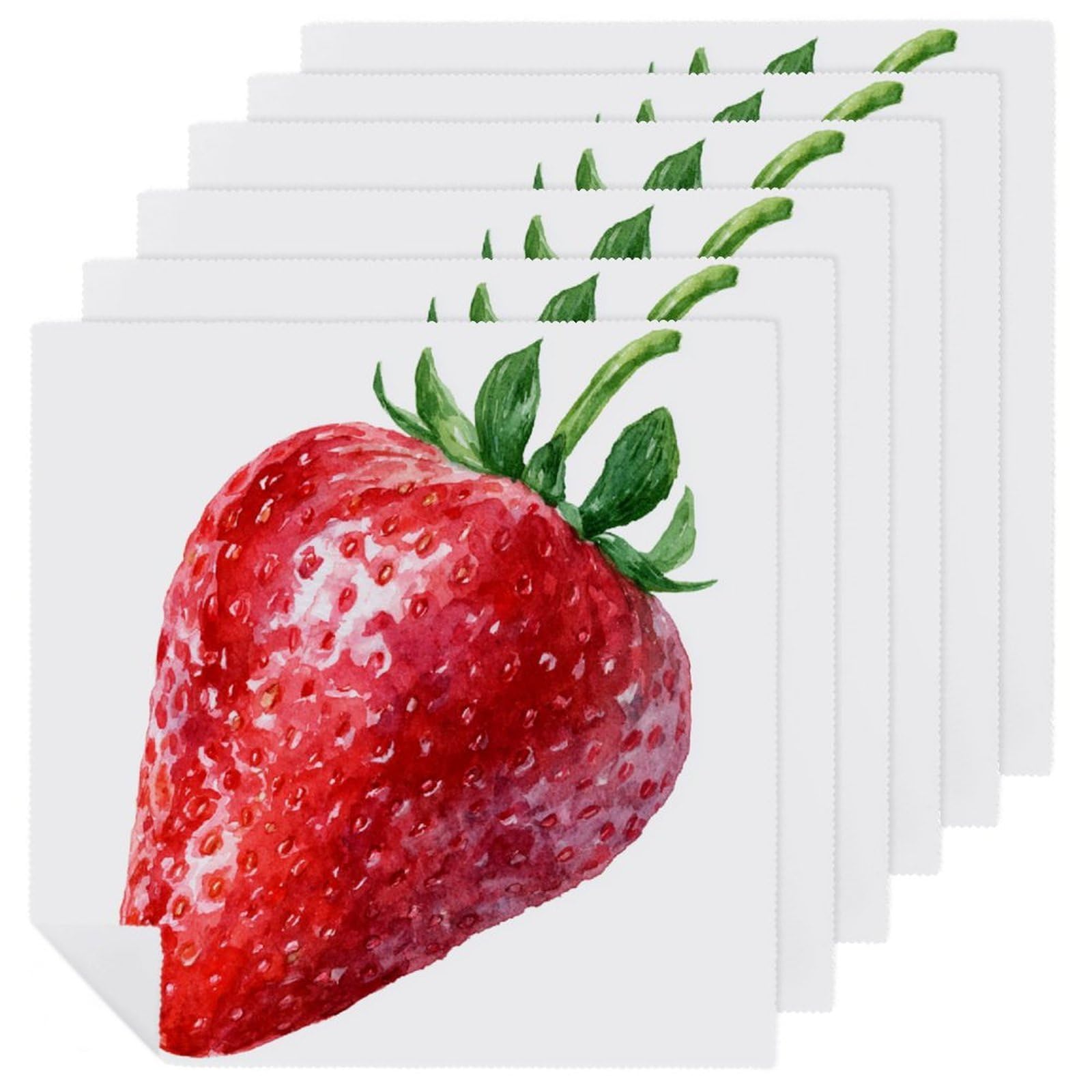 Watercolor A Ripe Strawberry Simple Fruit Cloth Napkins Set of 6, Square Premium Reusable Washable Polyester Table Linen Napkin for Dinner Party
