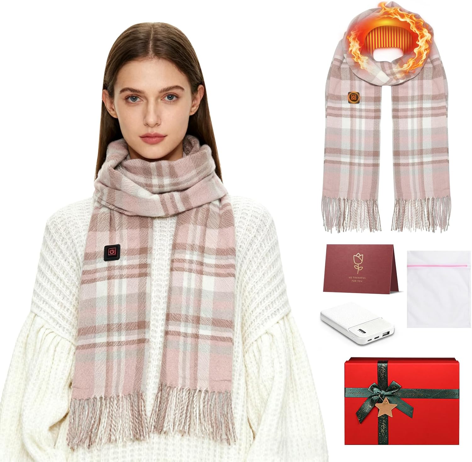 Heated Scarf for Women Men Rechargeable, Electric Heating Neck Warmer 5000mAh Battery 3 Levels, Christmas Gift