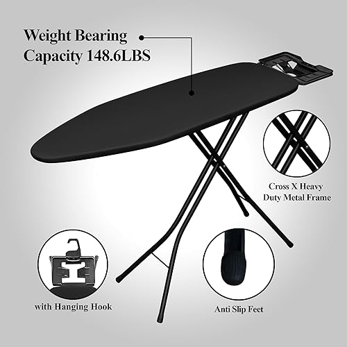 Miniatura 3 de ZESTFULLIFE Tabla de planchar tamaño matrimonial (52 x 13.5) con bandeja de almacenamiento inferior, 7 alturas ajustables con colgador inteligente,