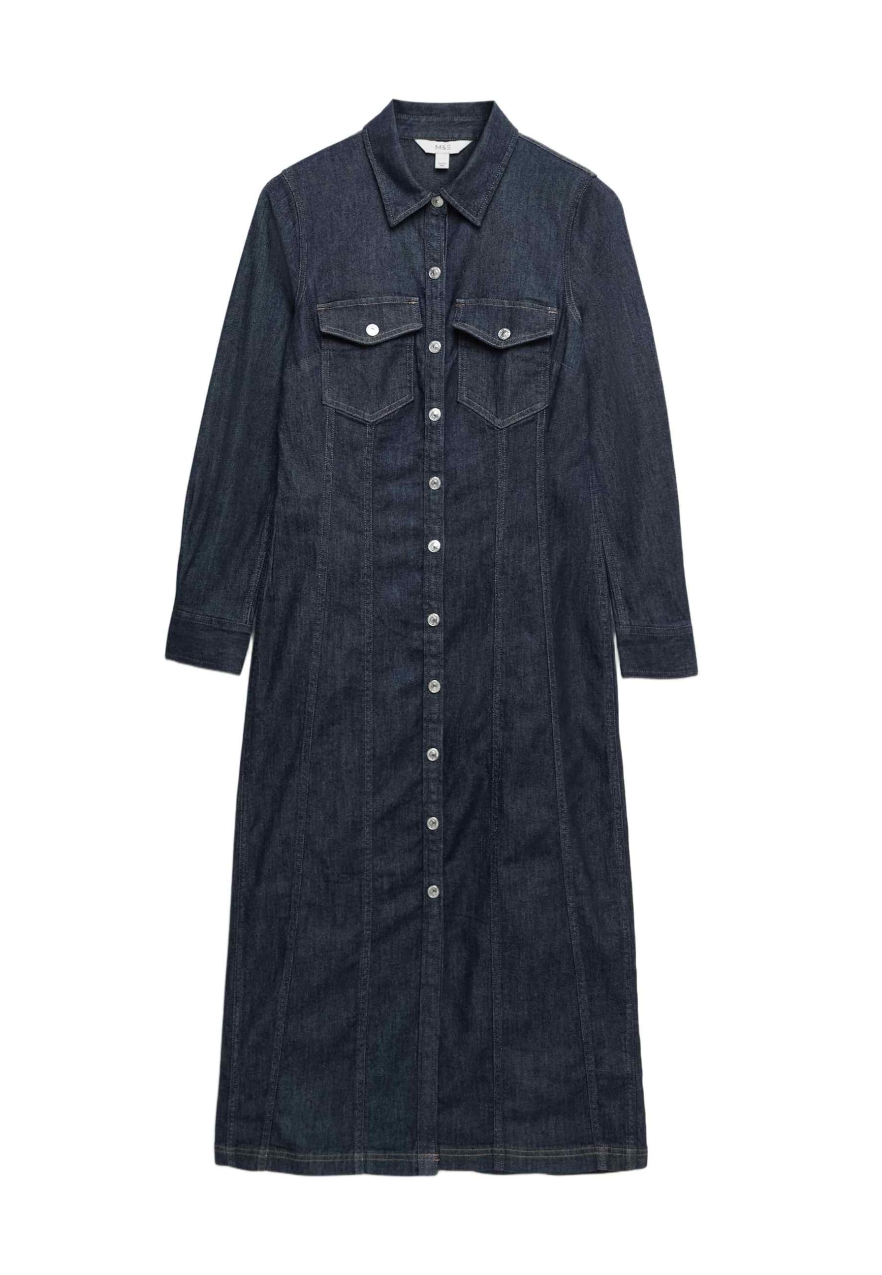 Marks & Spencer Durchgeknöpftes Midi-Hemdblusenkleid Aus Denim Damen Denim UK 8 (EU 36)