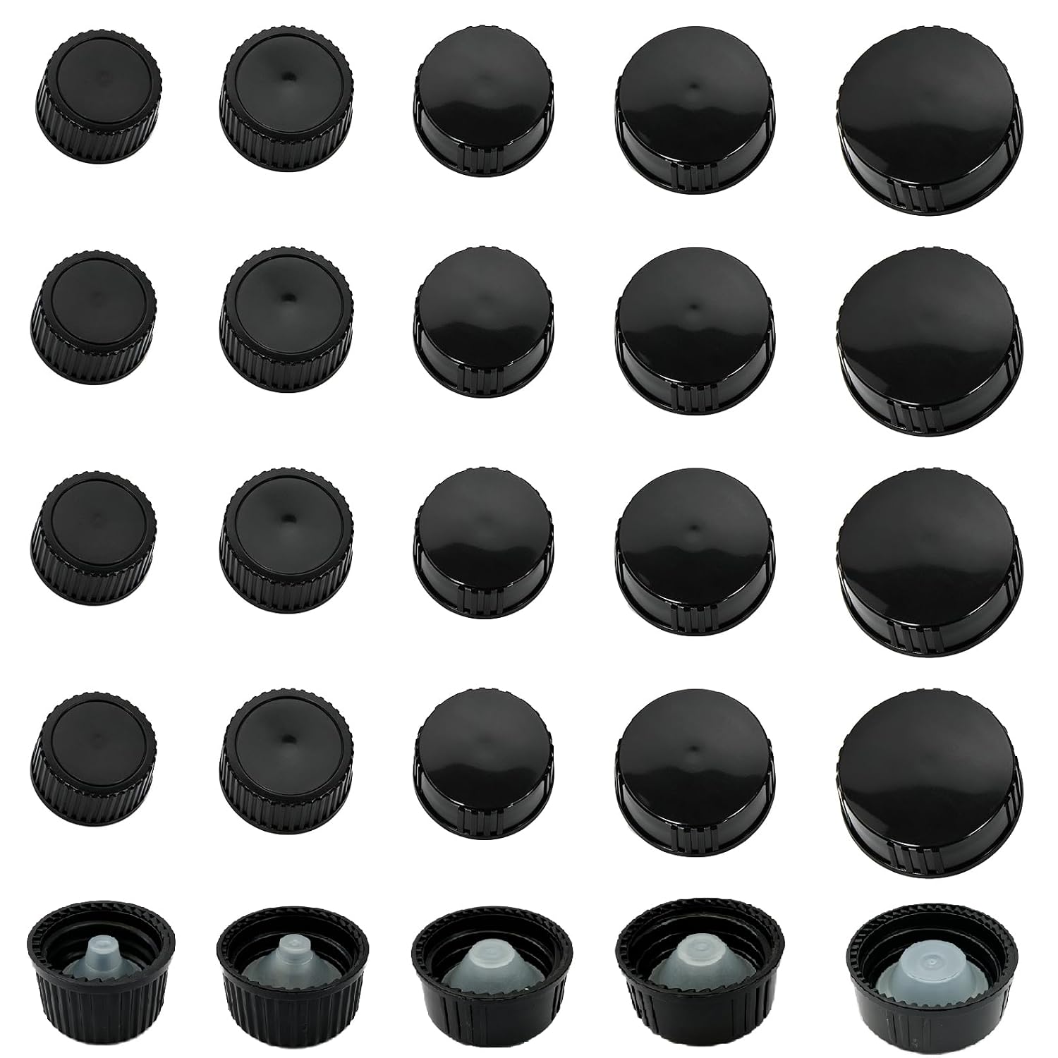 60 Pcs Black Resin Bottle Caps, Threaded Plastic Replacement Lids