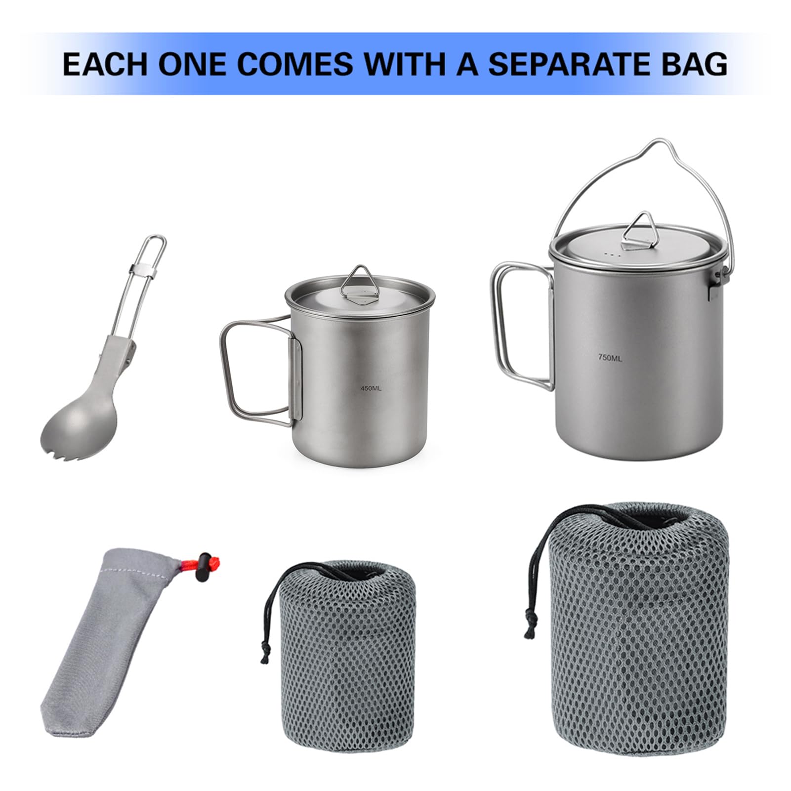 750 Ml Titan-Wasserbecher mit Deckel und Griff – Leichter Topf für Camping, Wandern, Rucksackreisen
