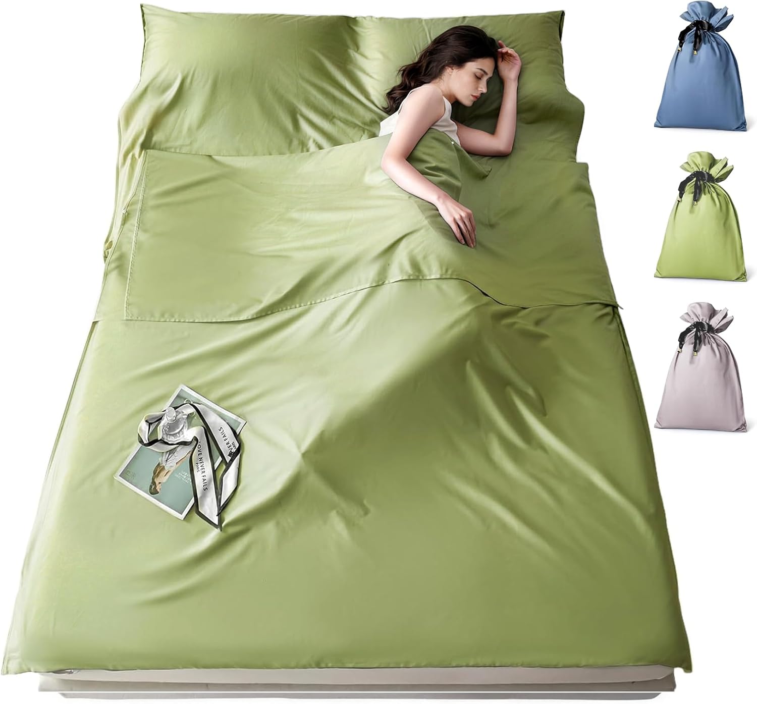 Sleeping Bag Liner for Adults, Lightweight Travel Sleep Sack with Carry Bag, Compact Portable Sleeping Sheet for Camping, Hiking, Hostels, Hotels and Backpacking