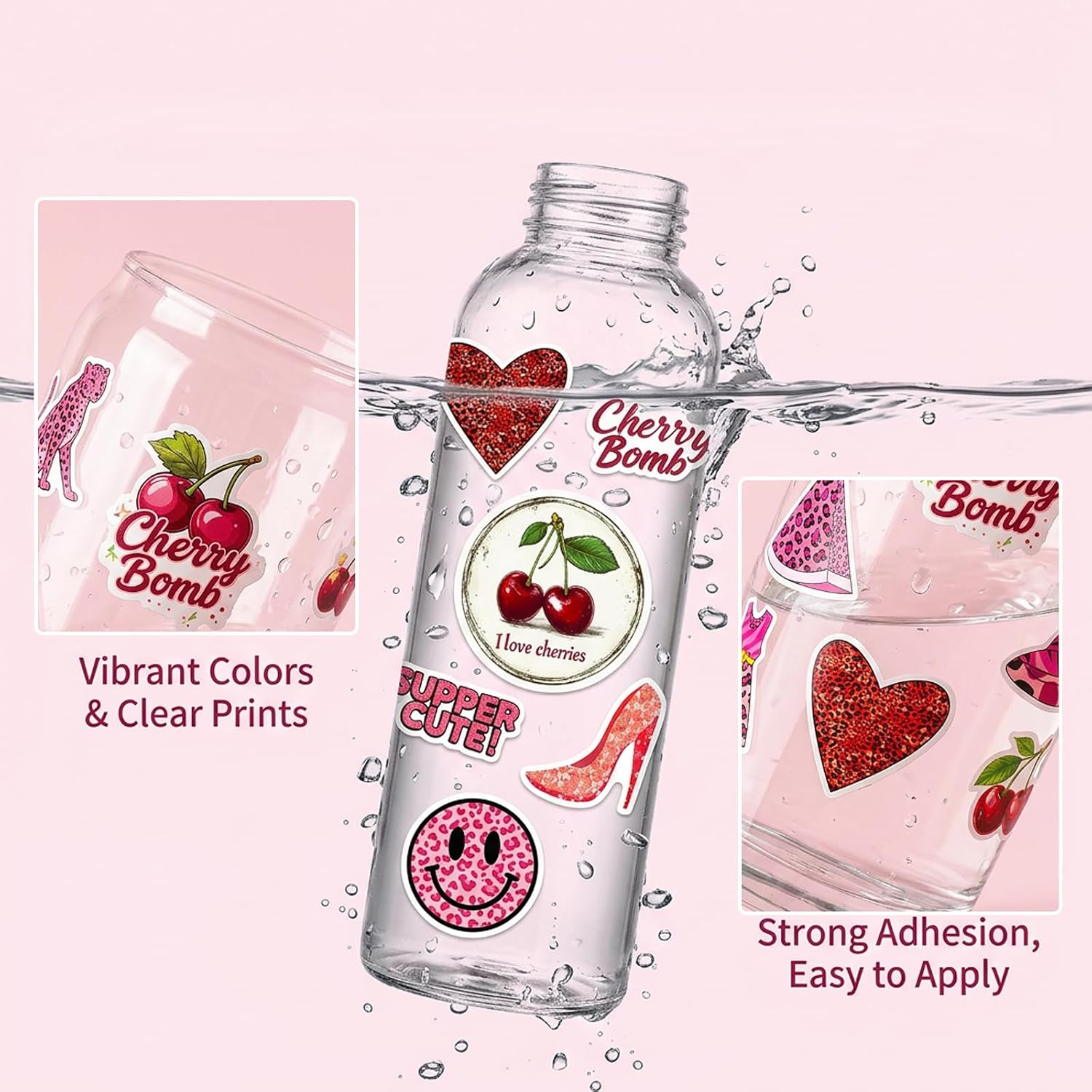 200-Piece Cheetah Stickers, Cherry and Leopard Print Theme Decorative Vinyl Stickers for Water Bottles and Laptops, Pastel Cheetah Cherry Stickers Set image 5