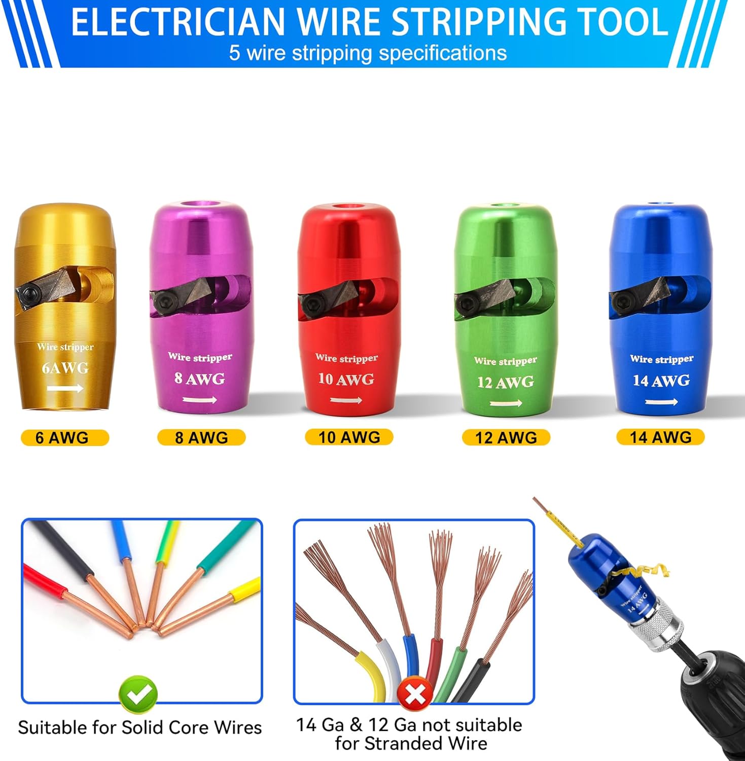 Wire stripper and Twister Tool for Drill US Regulations 6-14AWG,Professional Electrician Quick stripping Ease of use Time saver Wire Nut