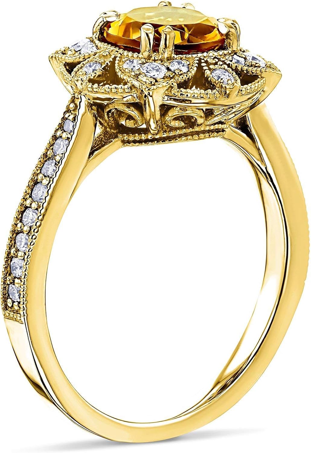 Kobelli Citrine Lotus Flower Solid 14k Gold Ring