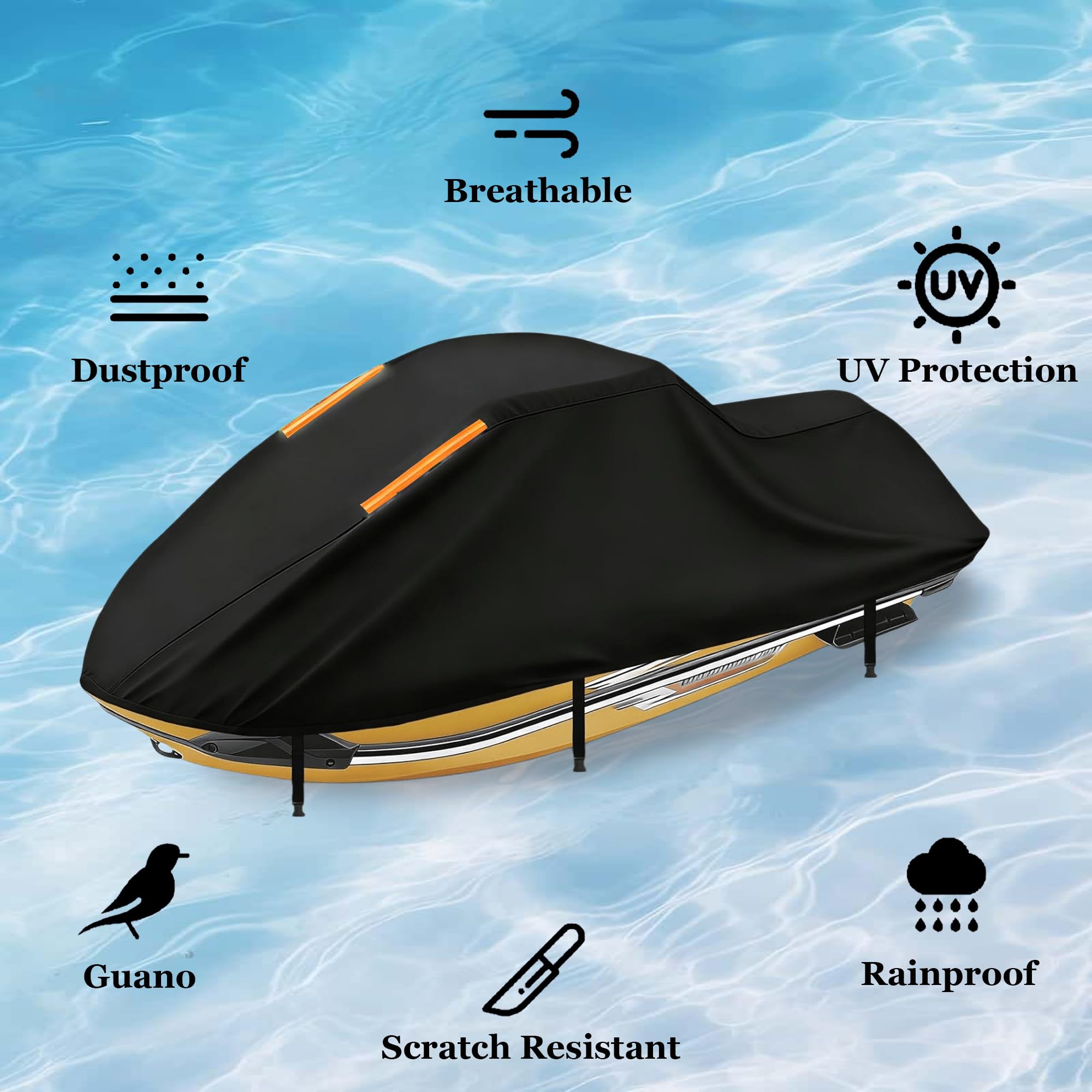 Jet Ski Abdeckungen für Yaaha GP 1300R 丨Bootsabdeckung Persenning 300D Oxford Bootsplane für Motorboote Jetski Abdeckplane Wasserdicht Bootsplane Winterfest