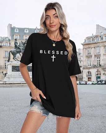 KUYIGO Mens Blessed Cross Graphic T Shirt Christian Faith Tee