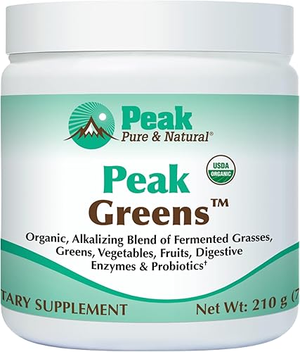 Peak Pure & Natural Peak Greens apoya el equilibrio del pH y la alcalinidad | Polvo de bebida verde superalimento | Mezcla de hierba fermentada,