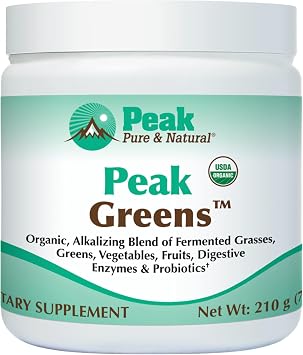 Peak Pure & Natural Peak Greens Support pH Balance and Alkalinity | Superfood Green Drink Powder | Blend of Fermented Grass, Vegetable, Fruit | Digestive Enzyme & Probiotic Powder