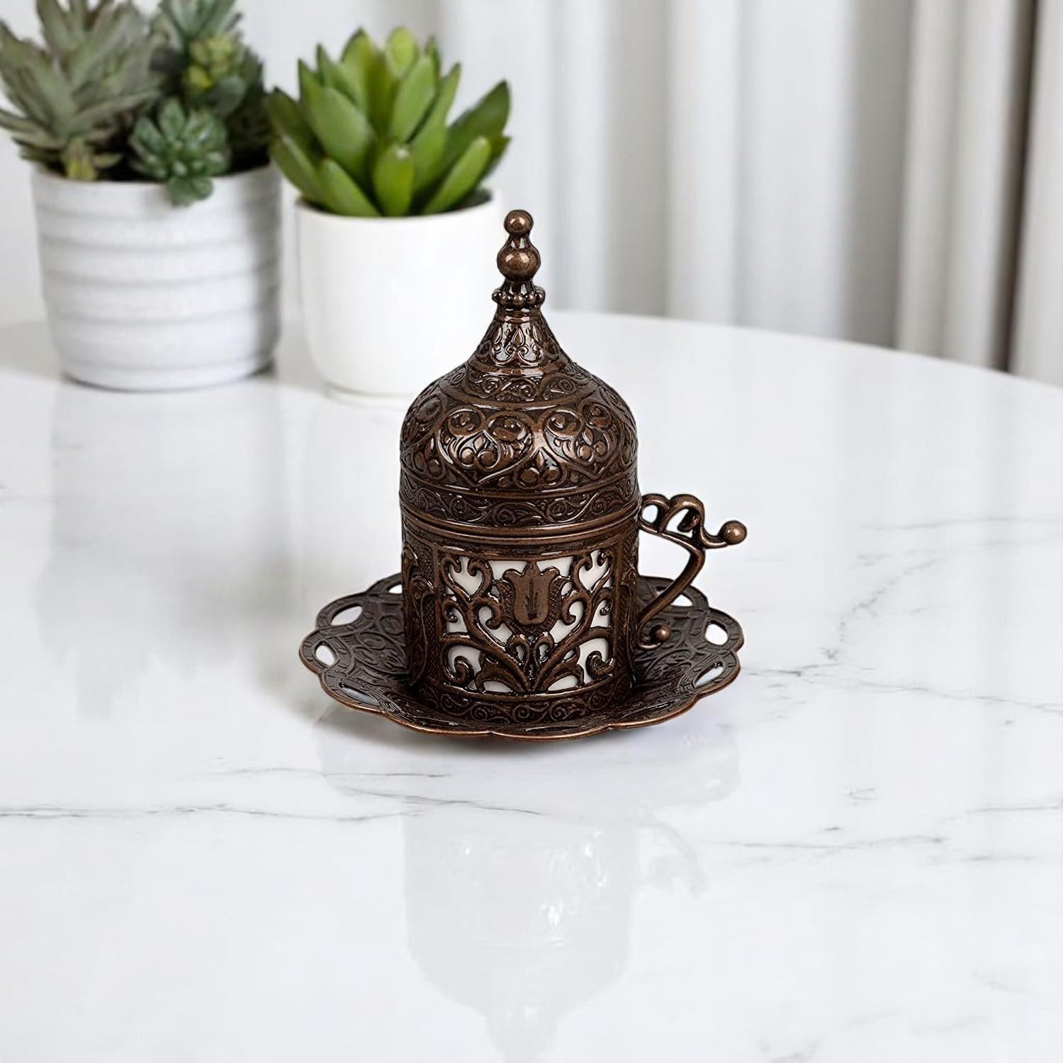 Alisveristime (1 Pc Turkish Greek Arabic Coffee Espresso Cup Saucer (Lale) (Antique Copper) - Image 9