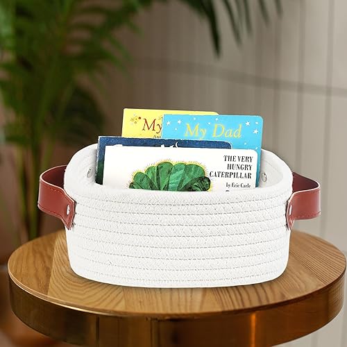 Miniatura 3 de ABenkle Cesta de almacenamiento pequeña, mini cestas, bonita cesta tejida de cuerda para organizar, estante cuadrado con asa, cubo de juguetes