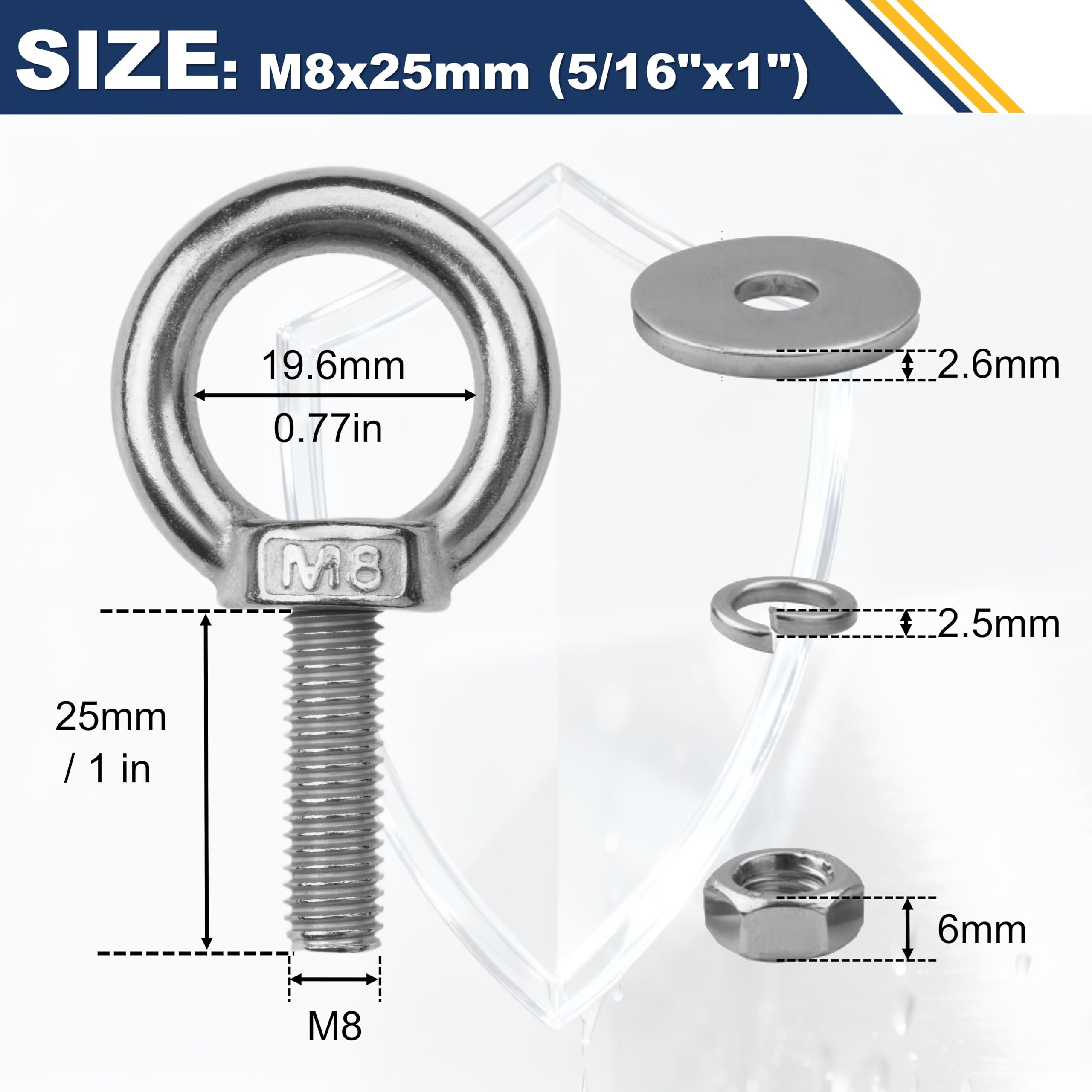 M8 Stainless Steel Eye Bolts - 4 Pack -2