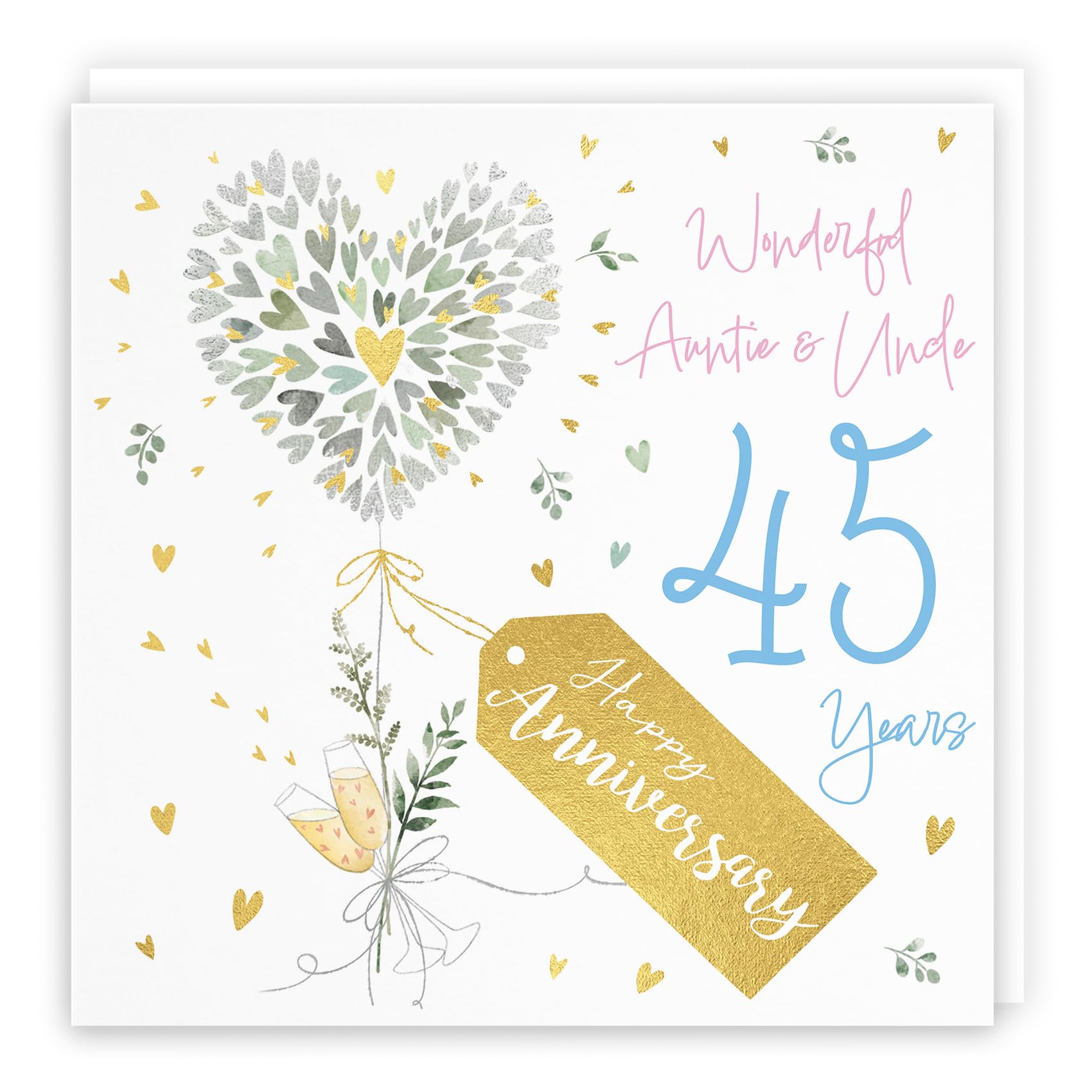 Hunts England - Auntie And Uncle 45th Anniversary Card - 45 Years - Contemporary Hearts - Gold Foil - 45th Wedding Anniversary Card For Auntie And Uncle - Milo's Gallery — image 1