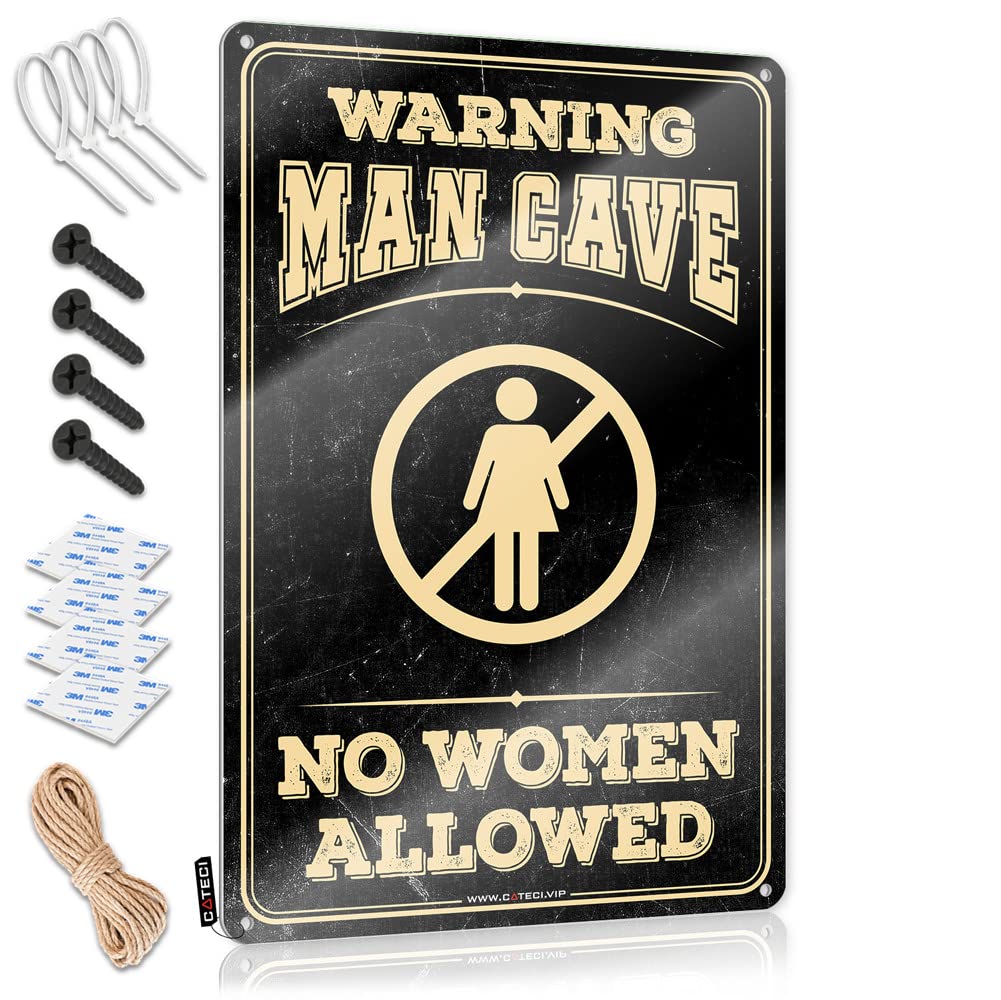 HELIOFORGE Garage Signs For Men Vintage Warning Man Cave No Women Allowed Sign Funny Tin Metal Signs Funny Metal Signs Decor(30X40CM)