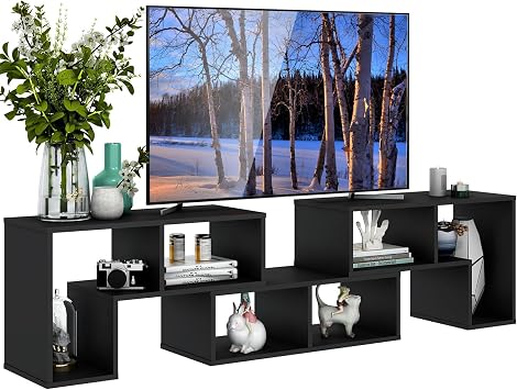 3 Pieces TV Stand, Modern Entertainment Center with Storage for 50/55/60/65 Inch Flat Screen TV, Free Combination Bookcase, Gaming Media Console Table for Living Room, Bedroom Black