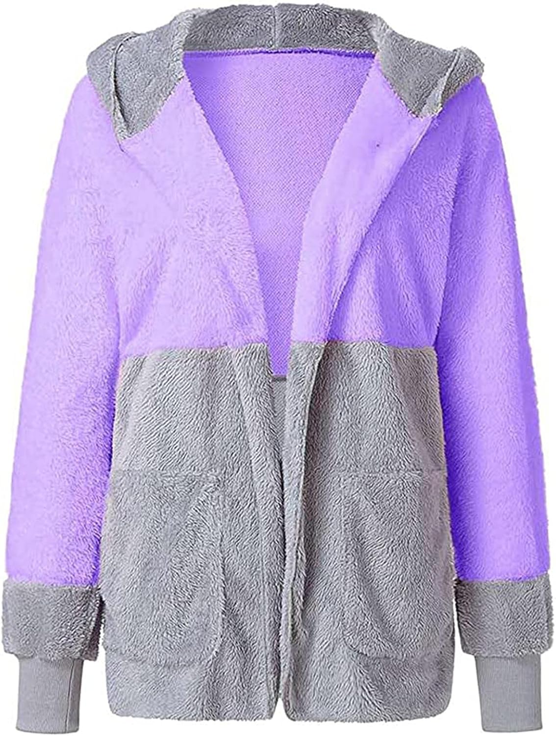 Peigen Women's Hooded Fleece Cardigans Coat Casual Color Block Long Sleeve Jacket Hooded Coat Oversized Plush Outwear : Clothing, Shoes & Jewelry
