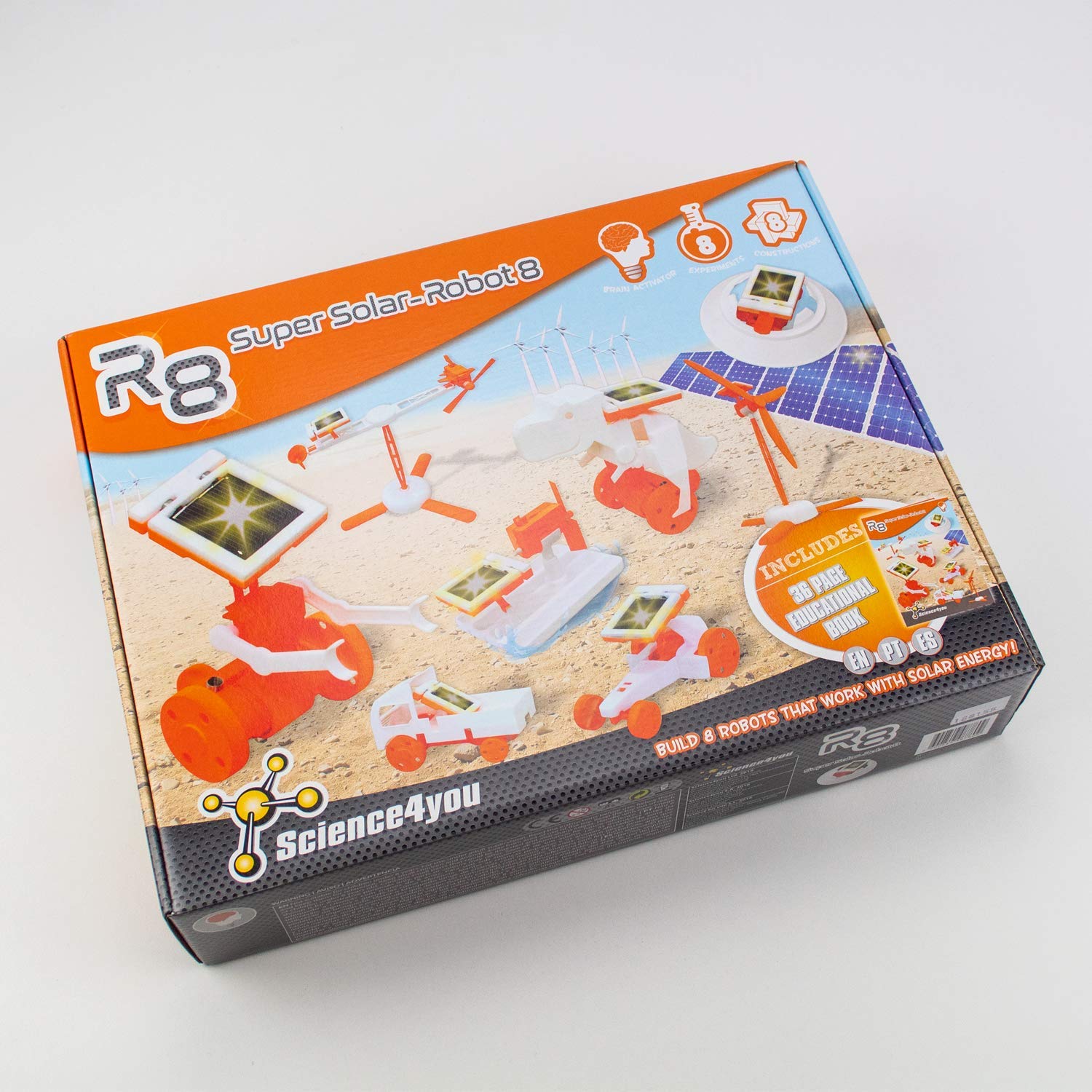 Science4you-R8 Jahre R8 Super Solar Robot-Robotica Wissenschaftliches Spielzeug, 8 Experimente und Lernbuch ES, EN und PT-Geschenk für Kinder, mehrfarbig (878098)