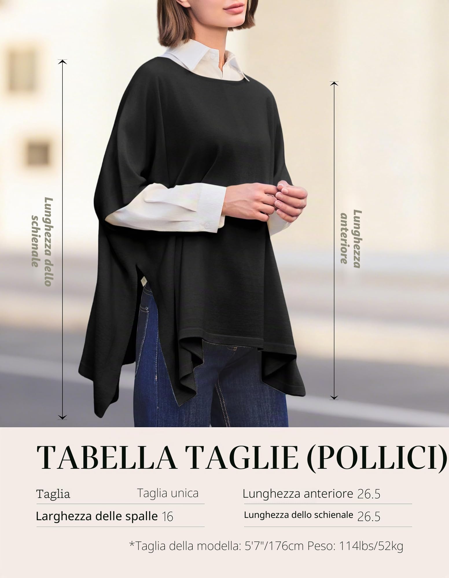 PULI Maglione da donna elegante in viscosa lavorato a maglia, con poncho