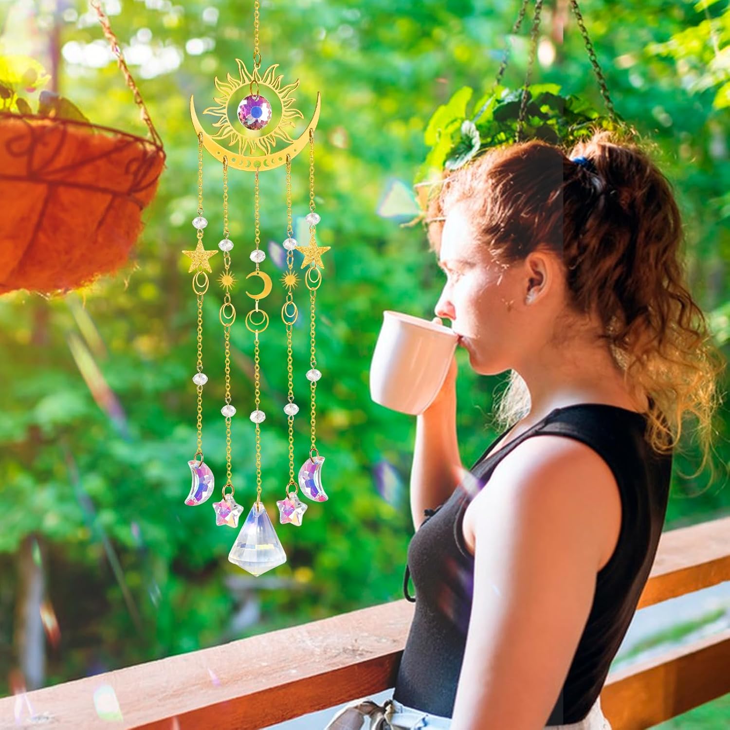 Crystal Suncatcher, Sun and Moon Suncatcher for Windows Hanging Indoor Outdoor, Prisms Rainbow Maker Home Garden Backyard Room Decor for Valentines's Mother's Day Birthday Housewarming Gift - Image 6