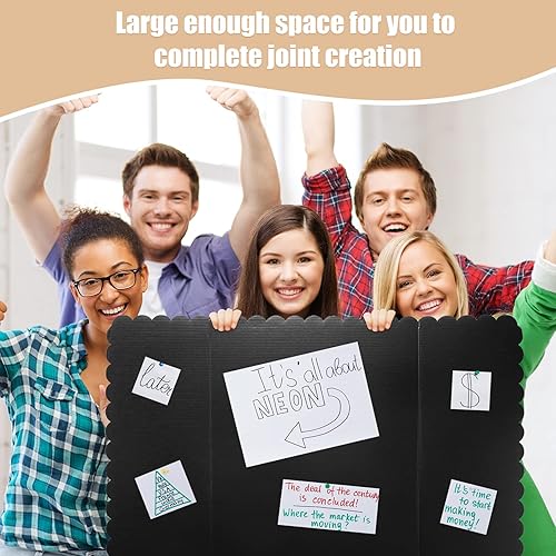 Miniatura 6 de 12 piezas de tablero de póster triple negro, tablero de presentación ligero y portátil, tablero de exposición triple para ferias de ciencias,