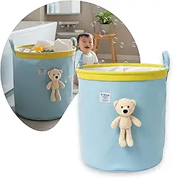 Cesto Organizador Infantil Dobrável 40x35cm Com Alças Ideal Para Quarto de Bebê Brinquedos e Lavanderia Lona Poliéster Resistente e Design Moderno (Urso)