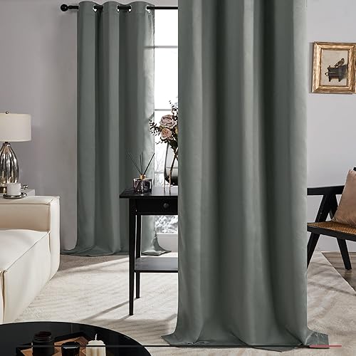 Miniatura 7 de Deconovo Cortinas 100% opacas con forro negro, cortinas con ojales que reducen el ruido con aislamiento térmico, oscurecimiento de habitación de