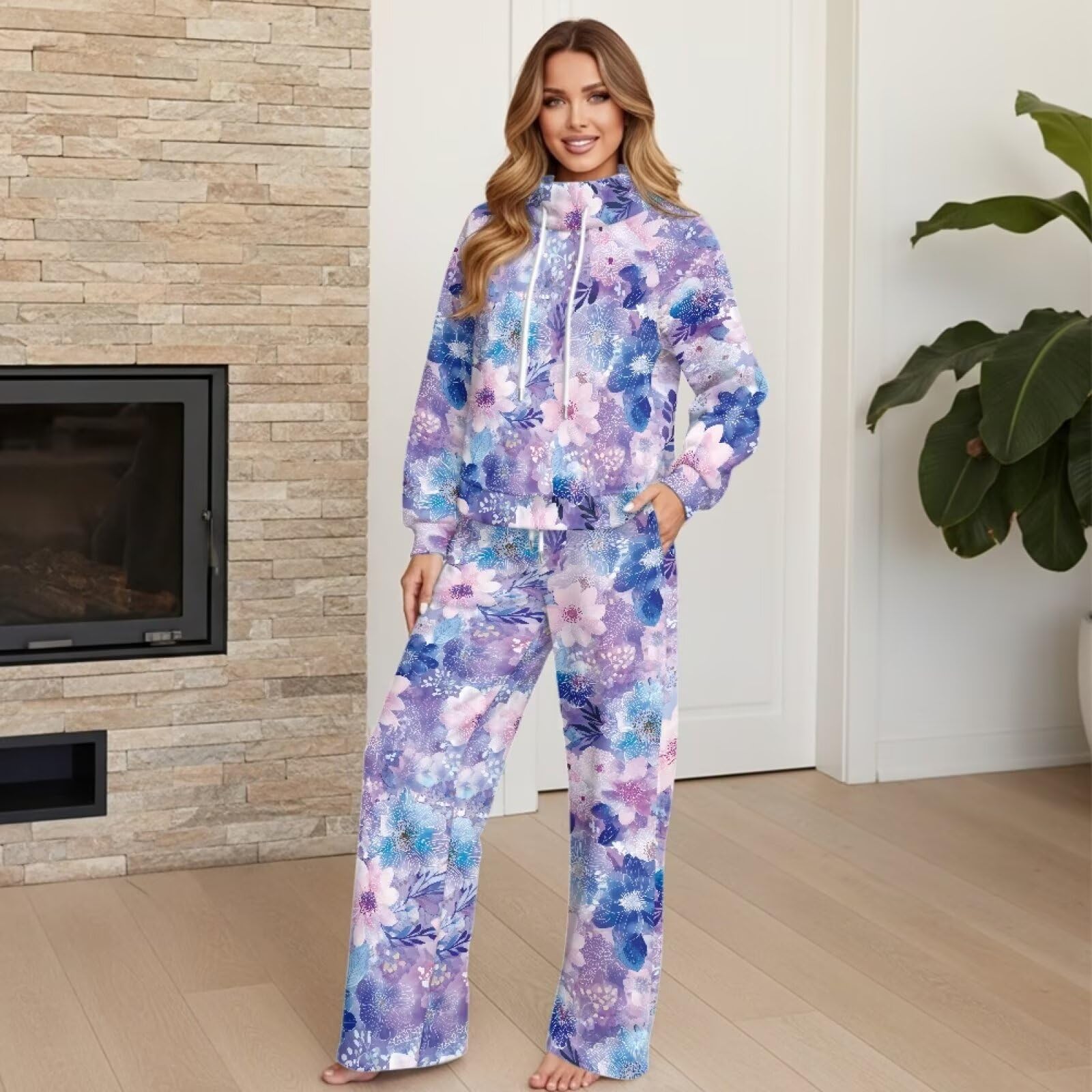 SEANATIVE Damskie 2 szt. Stroje Ponadwymiarowy dres z szyją Dres z szerokimi nogawkami Spodnie dresowe Jesień Lounge Plus Size Odzież sportowa