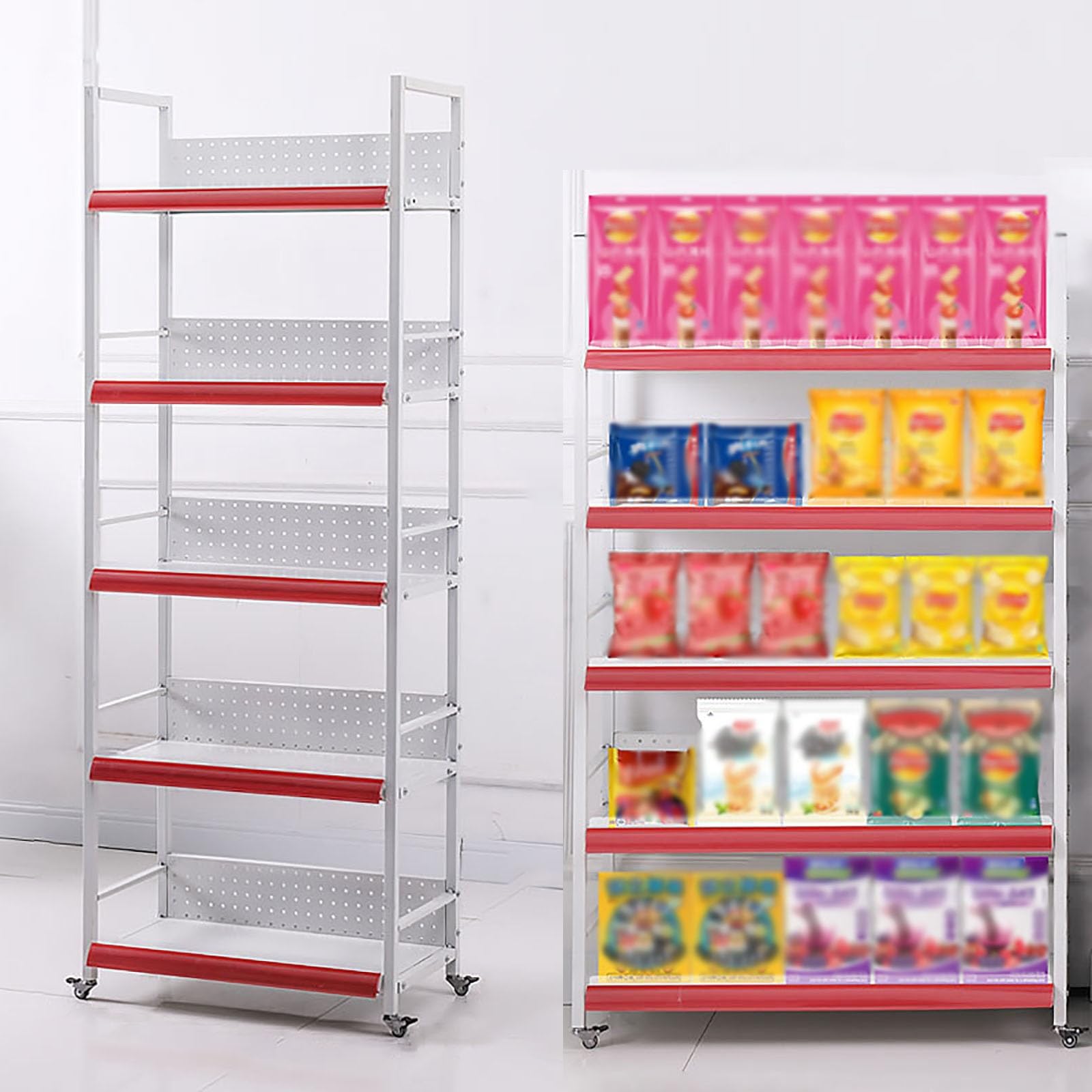 METTEOR Snack Storage Rack,Snack Organizer with 4 Hooks And 4 Wheels, Fruit Vegetable Basket for Store 3/4/5 Layer Stackable Steel Storage Baskets Organizer Cart, for Kitchen Pantry Bathro (White 60