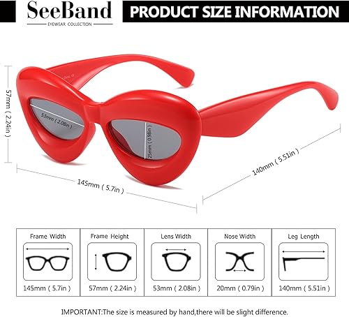 Miniatura 8 de SeeBand Gafas de sol infladas de moda con ojo de gato para mujer marco grueso de gran tamaño lentes de sol sexis para labios estilo moderno de