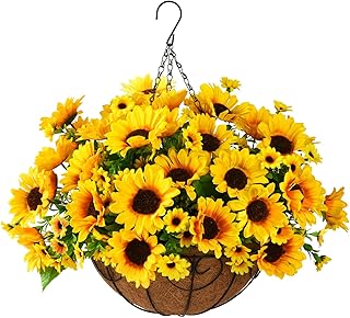 Homsunny Hanging Faux Sunflower Plant Baskets