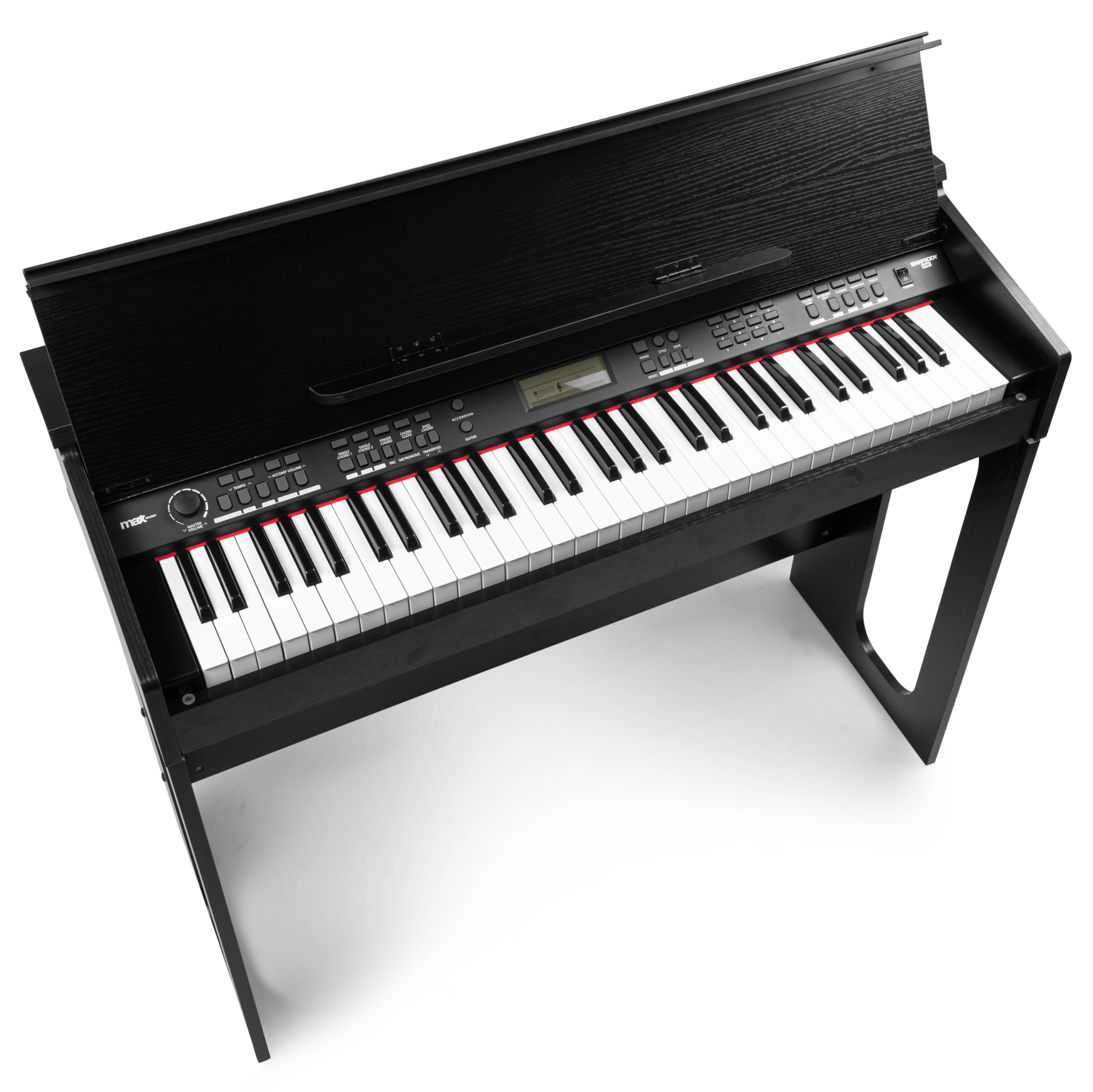 RhapsodyDP61 - Digitales E Piano Keyboard mit 61 Tasten, Keyboard mit Anschlagdynamik, Klavier-Möbel Ständer, 300 Sounds und Rhythmen, 80 Demos, Effekt Akkorde, USB, MIDI, Sustain Anschluss