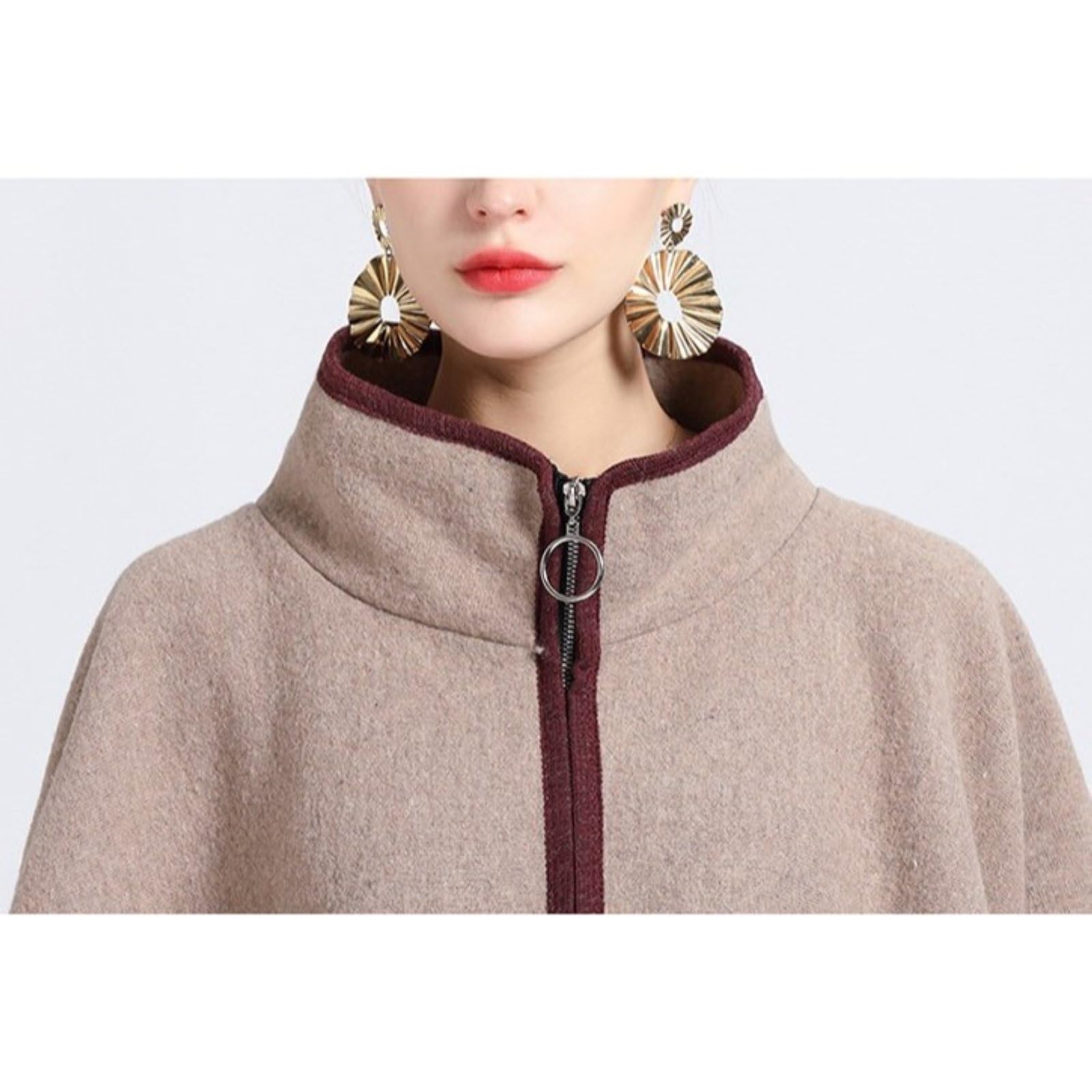 Retro Moda Poncho Cape per Le Donne Color Block Boho Scialle Avvolge Cappotto Stand Collare Aperto Poncho Anteriore
