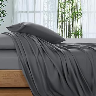 SONORO KATE Bamboo Viscose Queen Sheets - Ultra Cooling, Breathable, Hotel Luxury 16" Deep Pocket 4PC Set (Dark Grey)