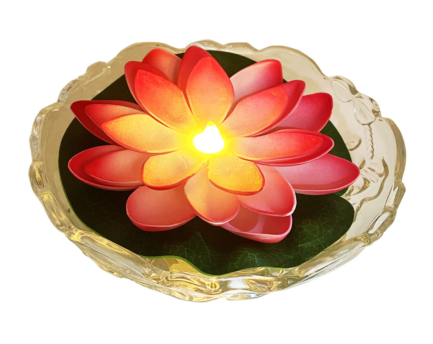 Saubhagya Global Artificial LED Floating Red Lotus Flower Candle Lamp with Warm White Light for Home Garden Party Decorations 14cm (Set of 1) (Red)