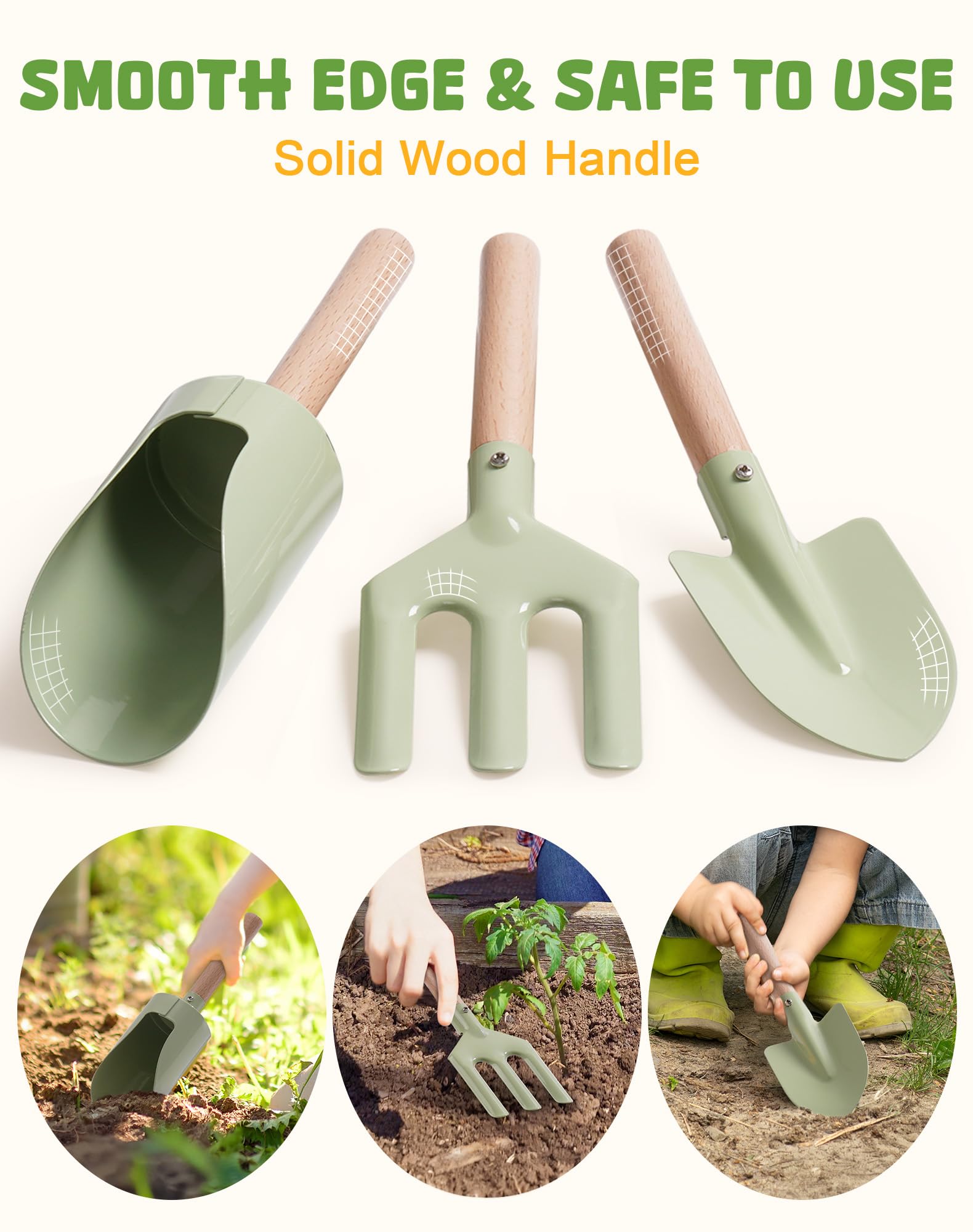 ROBOTIME Kids Gardening Tool Set, 18PC Garden Tools Kit for Toddler with Watering Can Gloves, Apron & Hats - Image 4