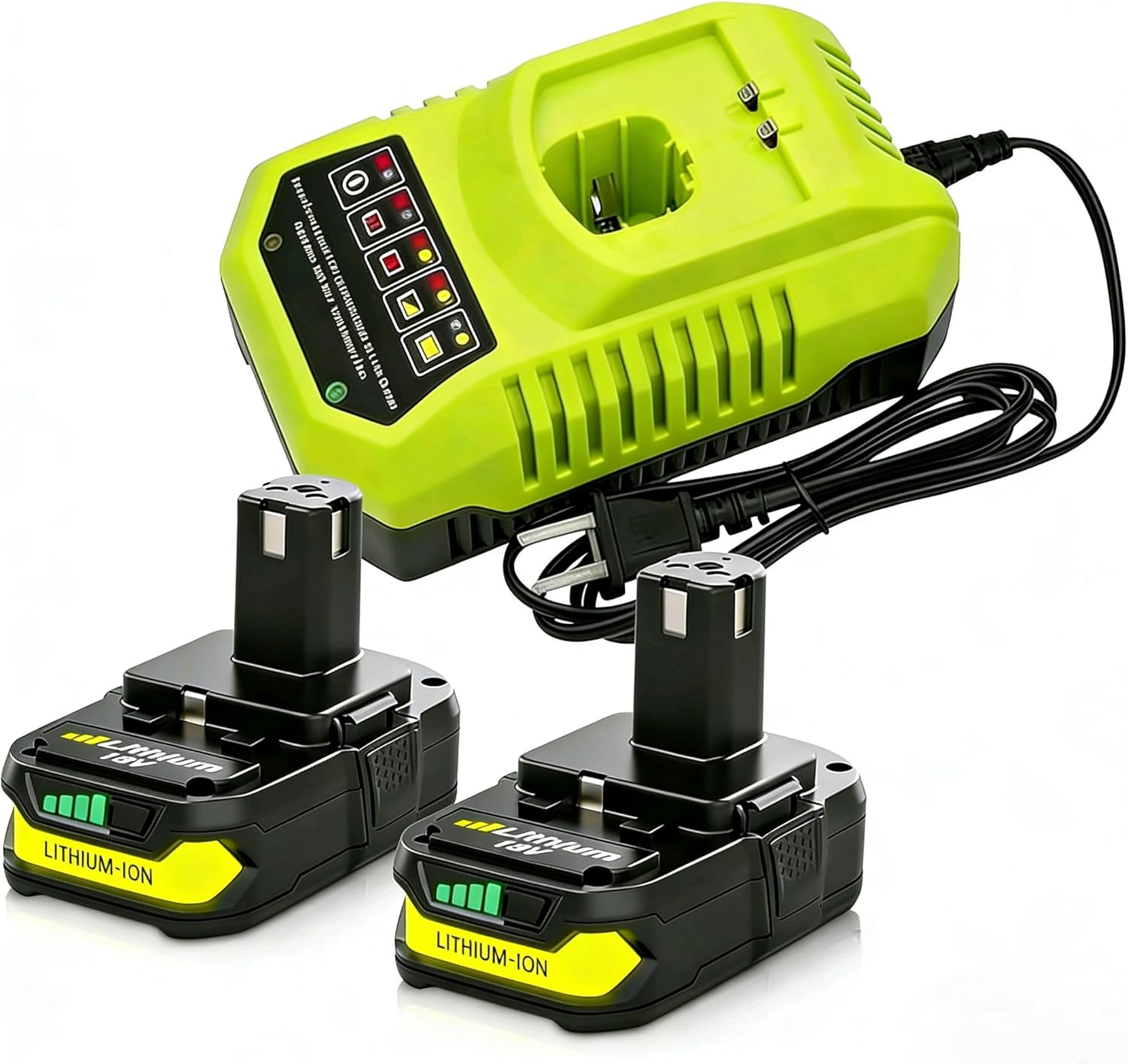 Dosctt 2 Packs 3600mAh Lithium ion 18 Volt P102 Batteries and P117 Charger Compatible with Ryobi 18V Battery and Charger Combo P102 P103 P104 P105 P107 P108 P109 P122 P117 P118 (Yellow)