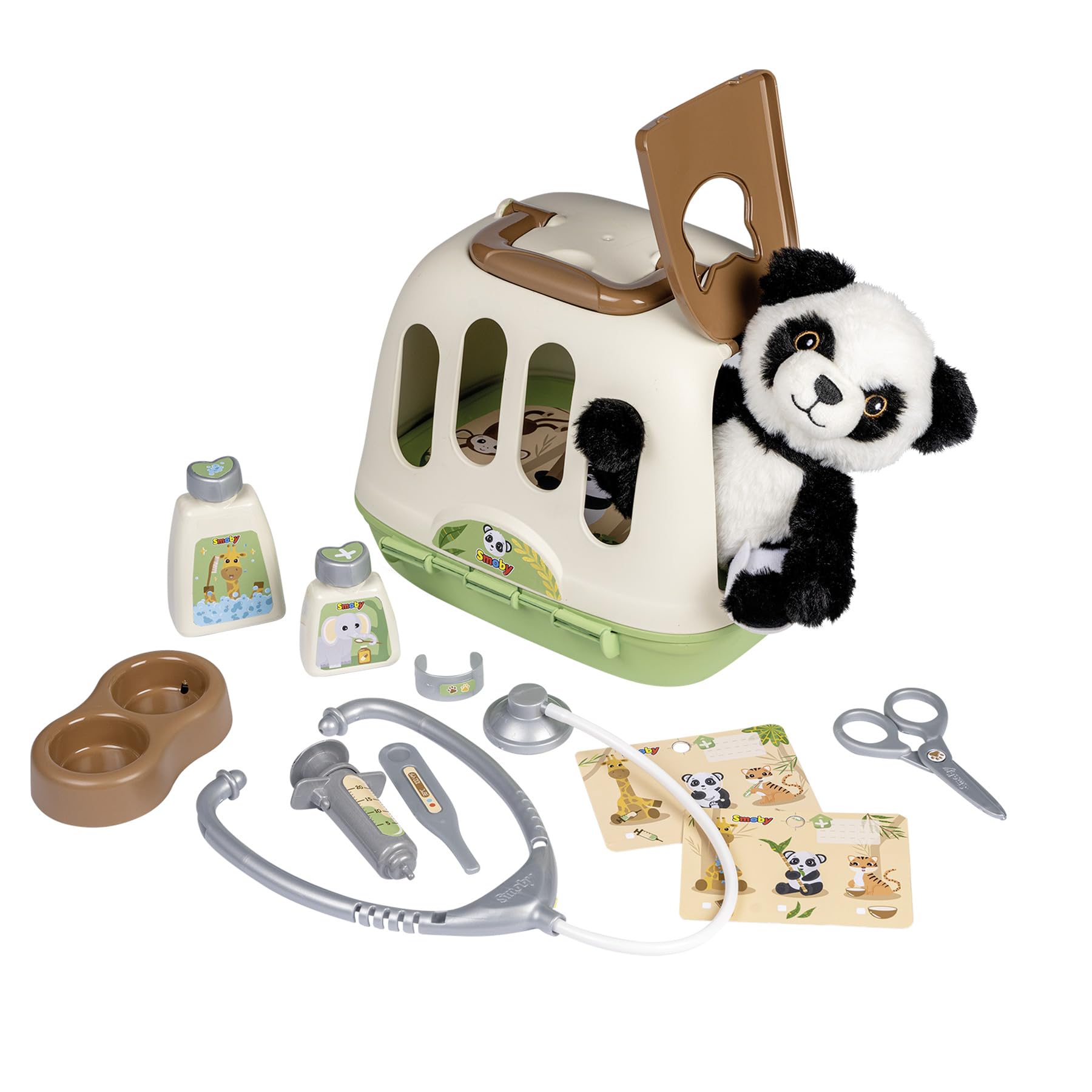 Smoby - 2 in 1 Veterinary Case - Transport Cage - Panda Plush Included - Numerous Accessories - Easily Transportable - From 3 Years Old - Made in France