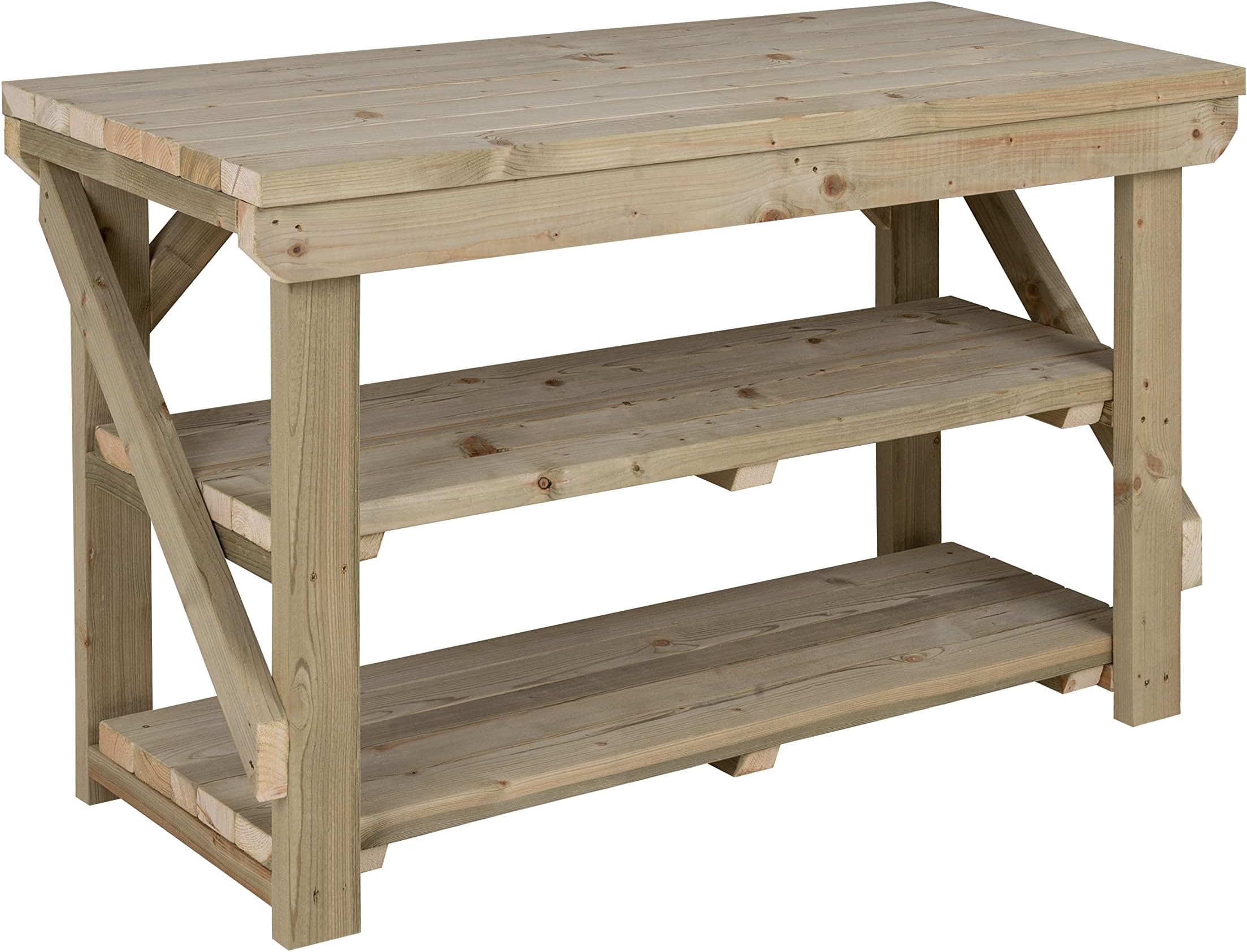 Arbor Garden Solutions Heavy Duty Workbench with Double Shelf 3ft (90cm), Wooden Garage Work Table, Pressure Treated Timber Outdoor Potting Bench