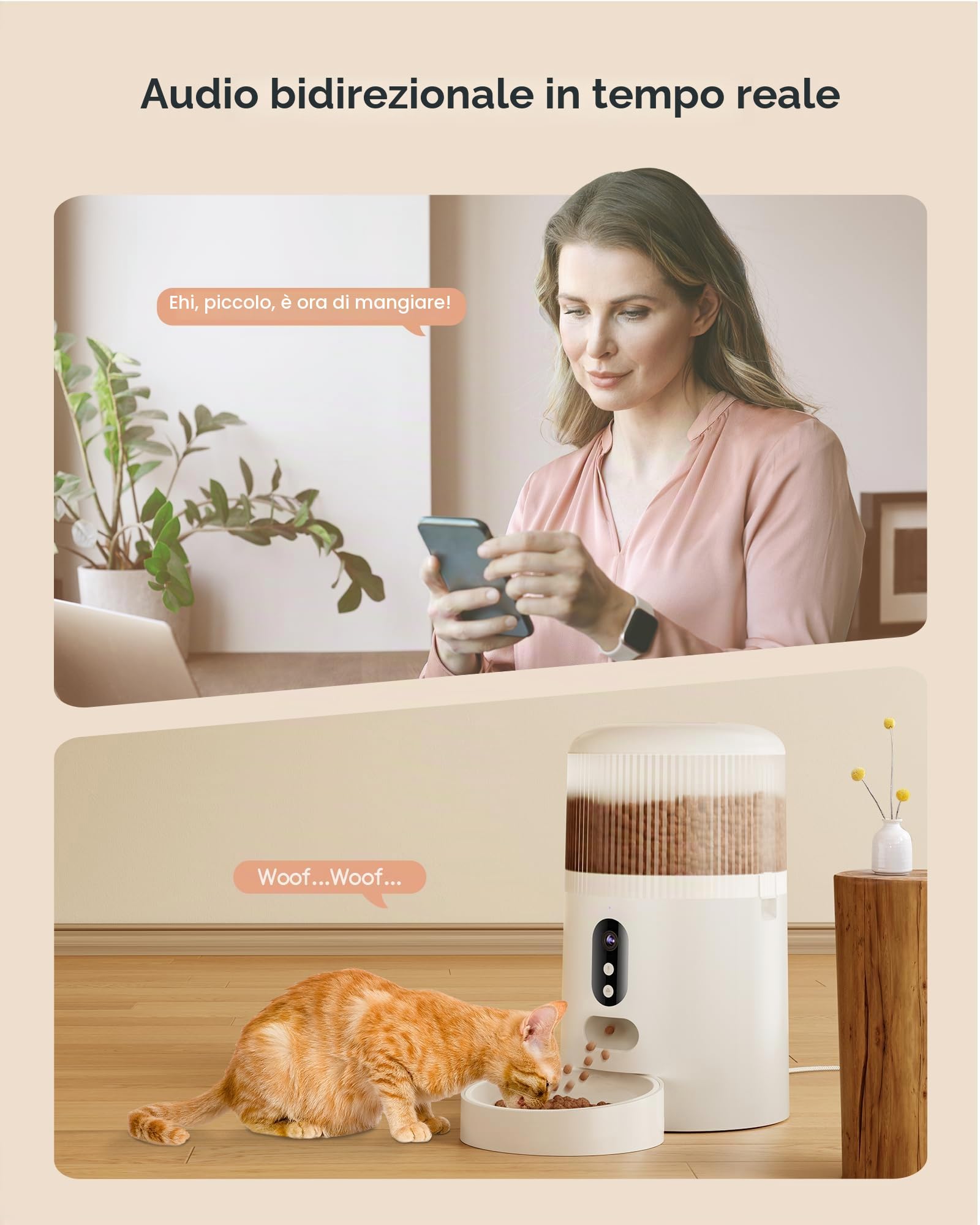 Faroro Mangiatoia Automatica per Gatti e Cani, Dosatore Cibo con Telecamera HD 3MP, Visione Notturna, WiFi 5G/2.4G, APP Controllo Remoto, Audio Bidirezionale, Timer, Sensore Cibo 4L