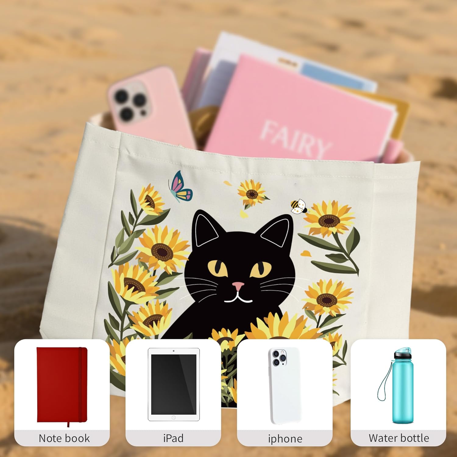 SUNWISHA Aesthetic Canvas Tote Bag - Reusable Spacious Shoulder Bag for Women Shopping, Work, Gym, Travel - Image 7