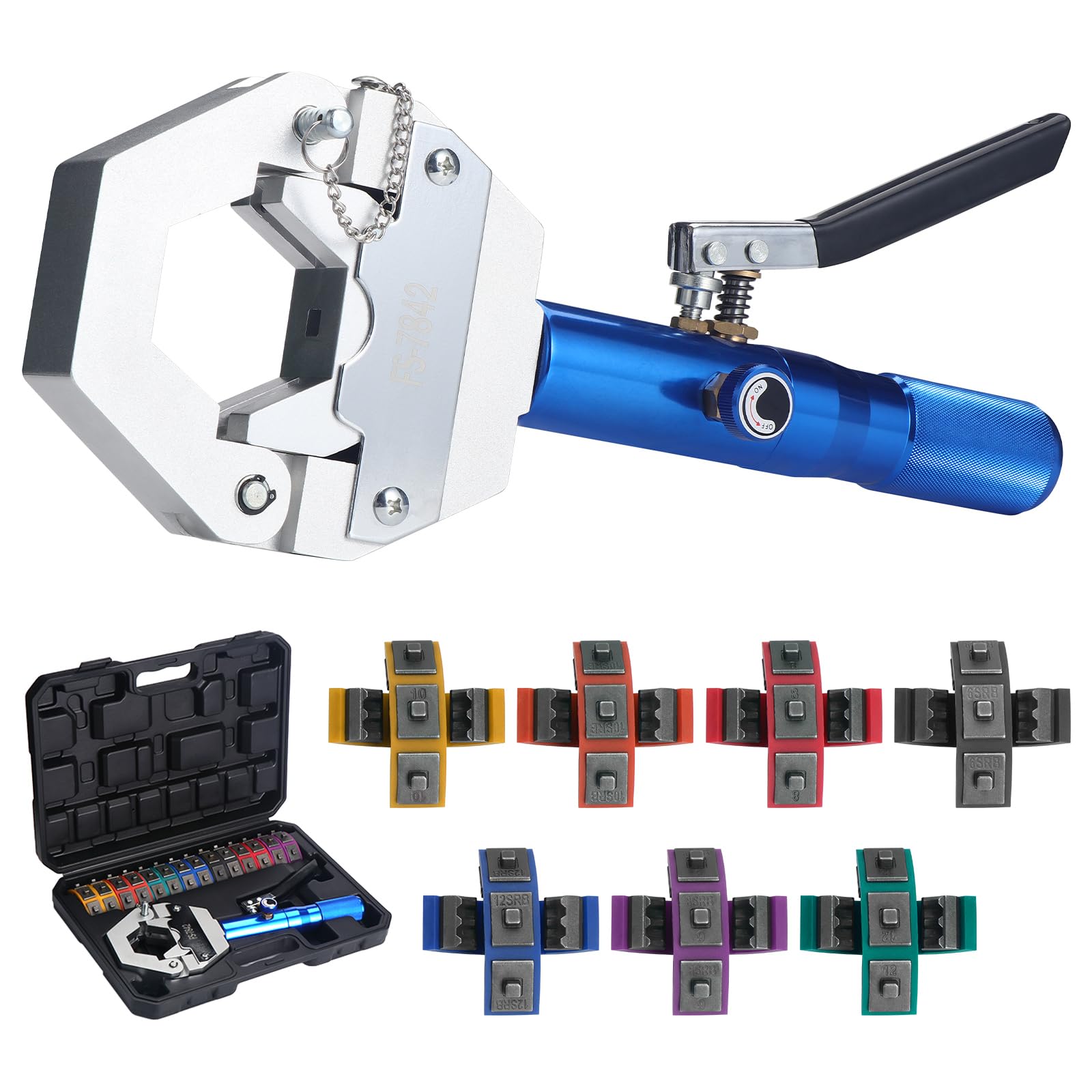 WiMas Hydraulic A/C Hose Crimper Set 8T A/C Handheld Crimping Tool Hydraulic Pipe Press Crimper with Snap-on 7 Dies for Air Conditioning Hose Repair